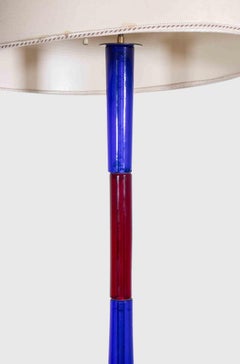 Lampada da terra in vetro blu e rosso di Murano di Fulvio Bianconi, anni '50