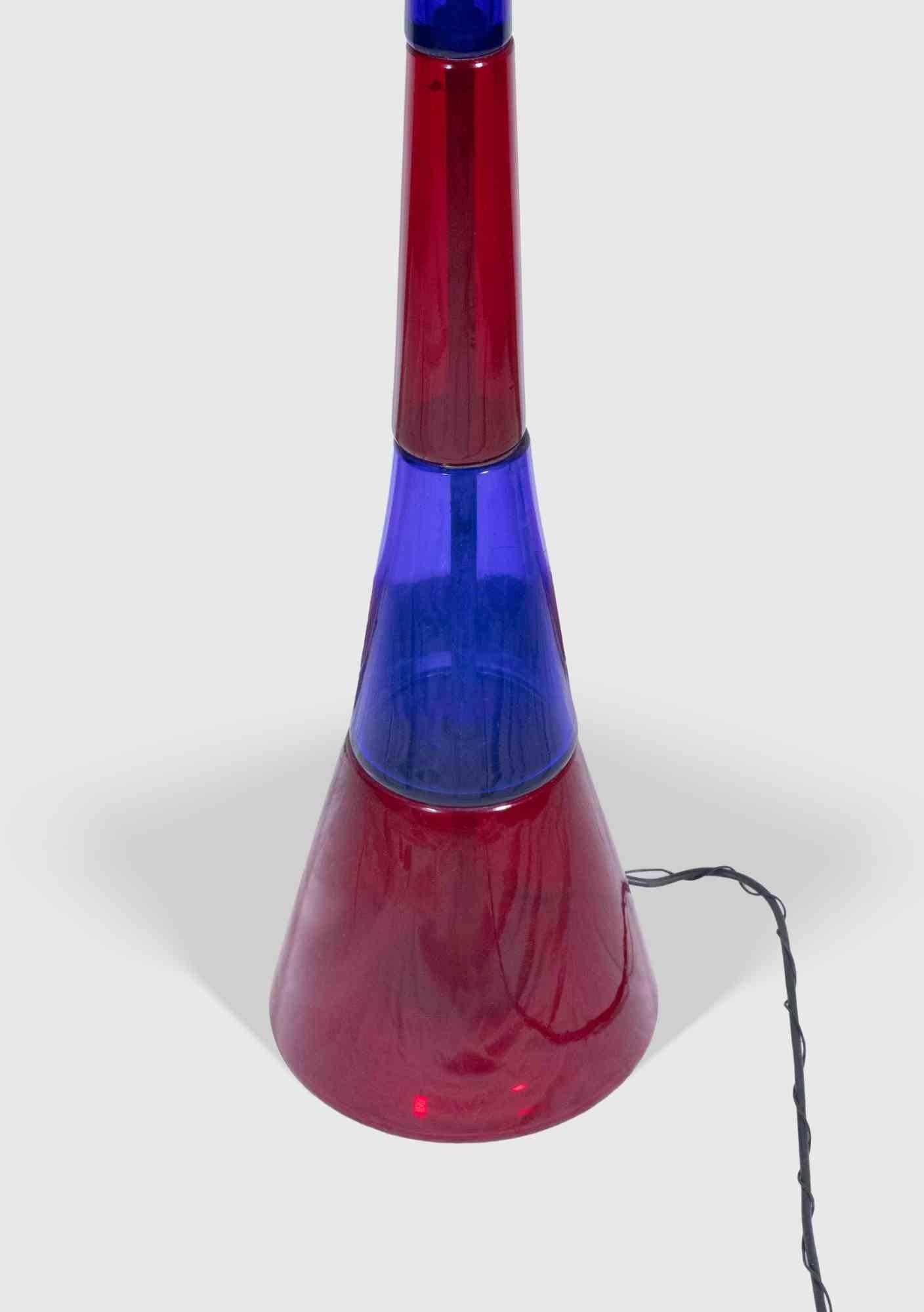 Italian Floor Lamp Murano Blue and Red Glass by Fulvio Bianconi, 1950s For Sale