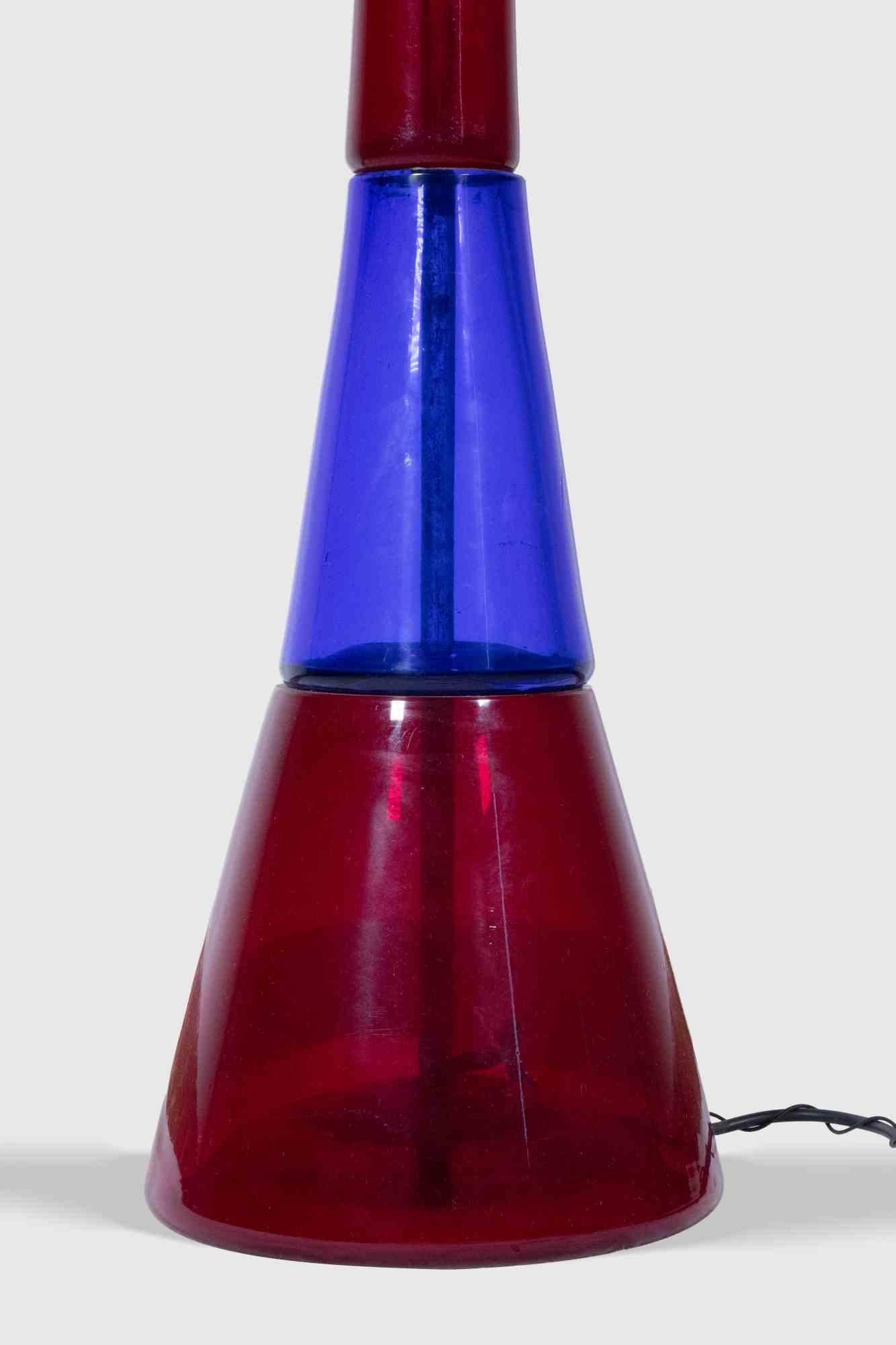 Murano Glass Floor Lamp Murano Blue and Red Glass by Fulvio Bianconi, 1950s For Sale