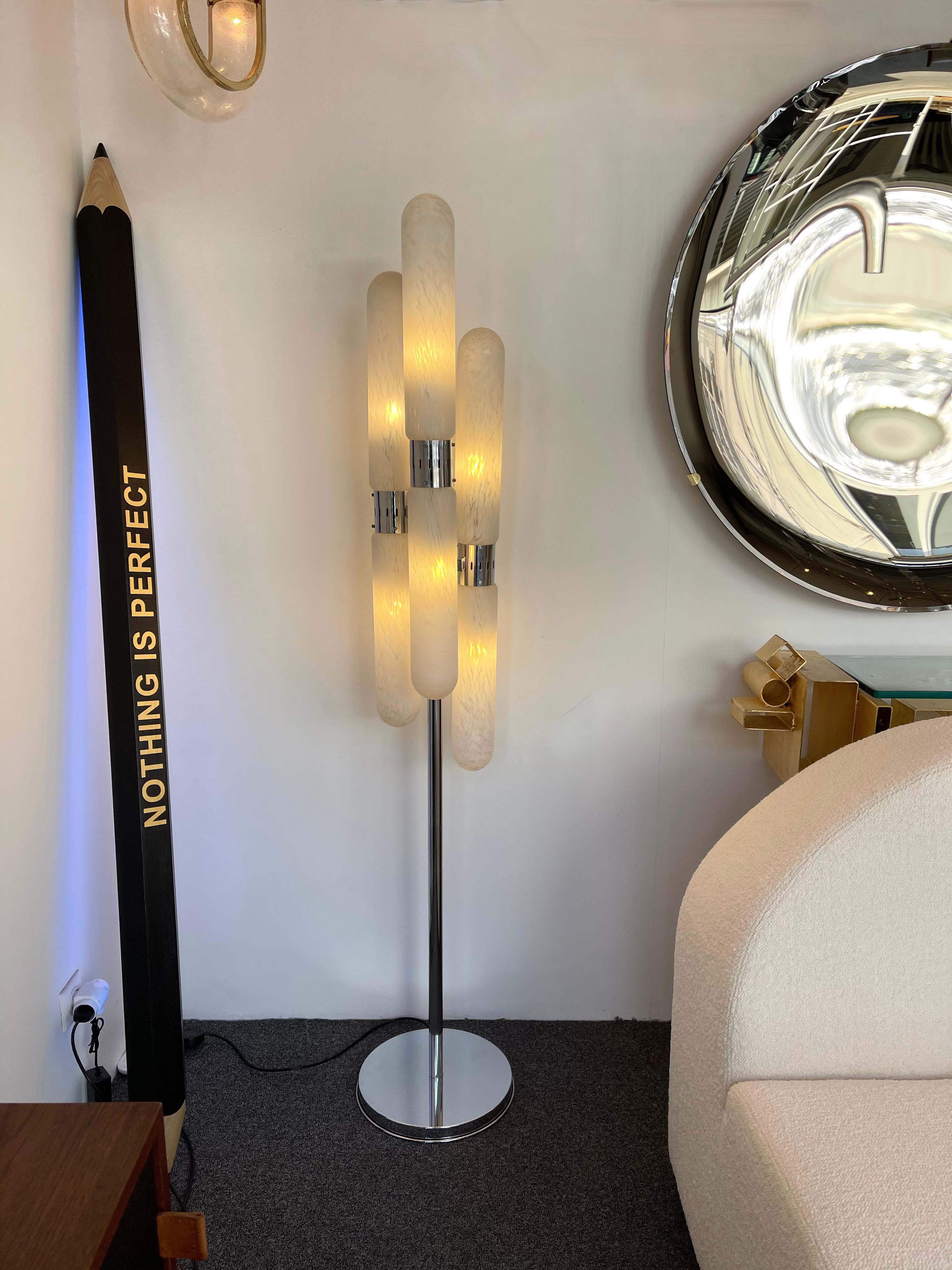 Floor Lamp Murano Glass Metal Chrome by Mazzega, Italy, 1970s For Sale 1