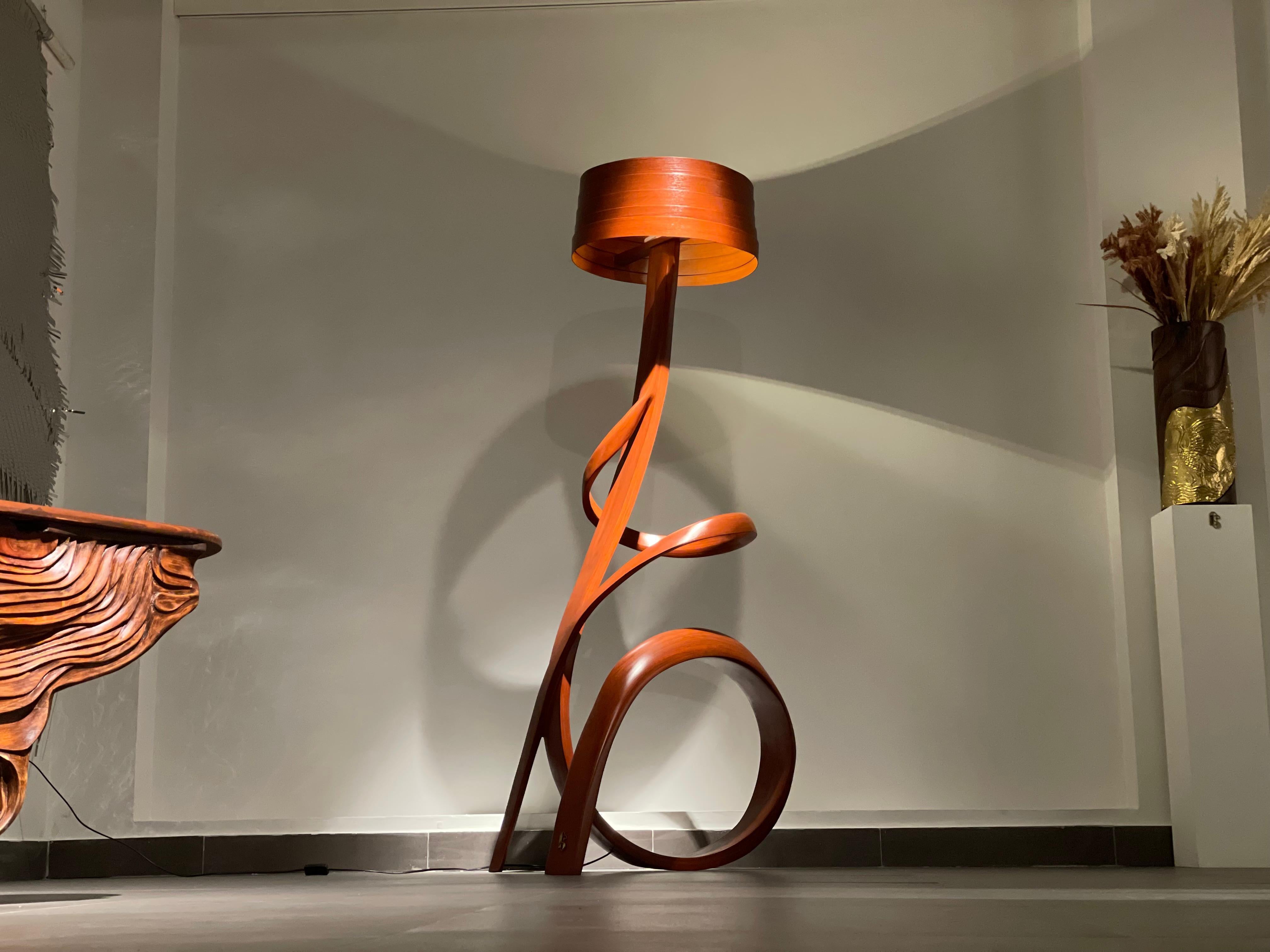 Modern Floor Lamp No. 1 - Fluentum Series, in solid ash wood by Raka Studio For Sale
