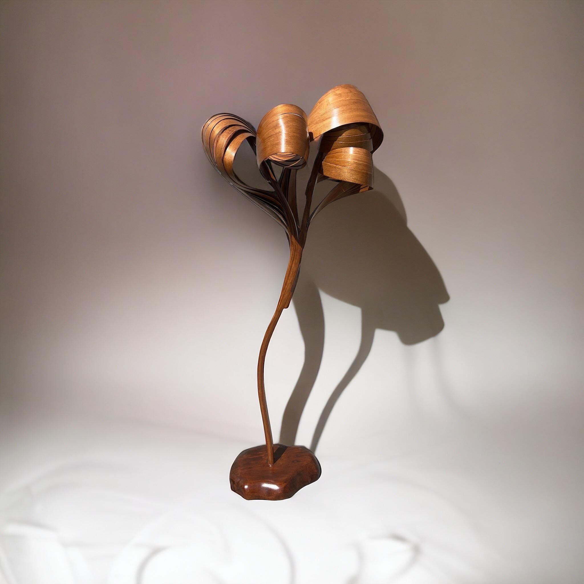 Ce lampadaire sculptural fait partie de la série Vrksa et tire son inspiration de la ligne d'œuvres The Forms. La pièce démontre le flux du bois, l'émergence et la réduction du bois ; un ensemble complexe de bandes de bois pliées pour créer des