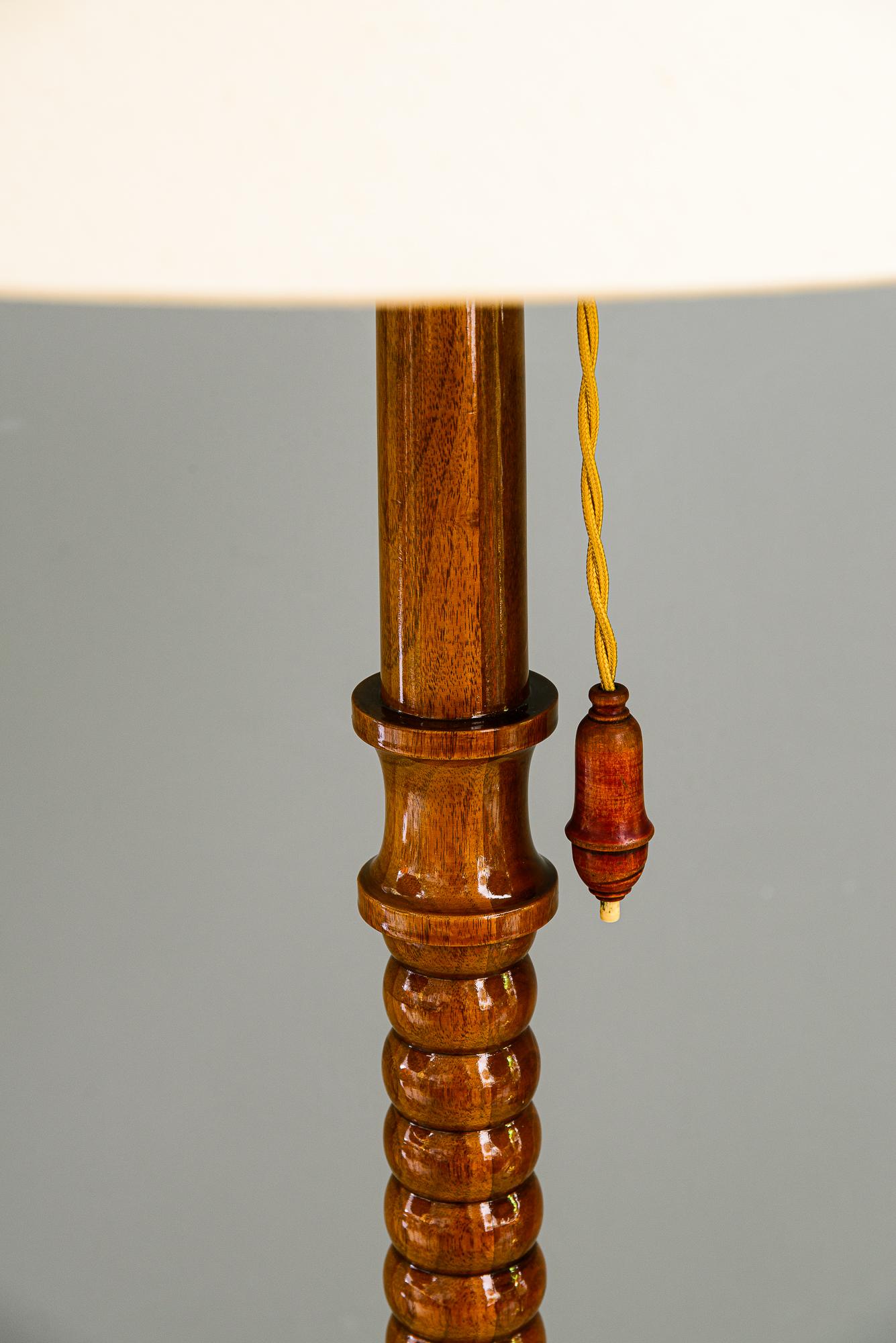 Floor lamp nut wood with fabric shade vienna around 1950s For Sale 5