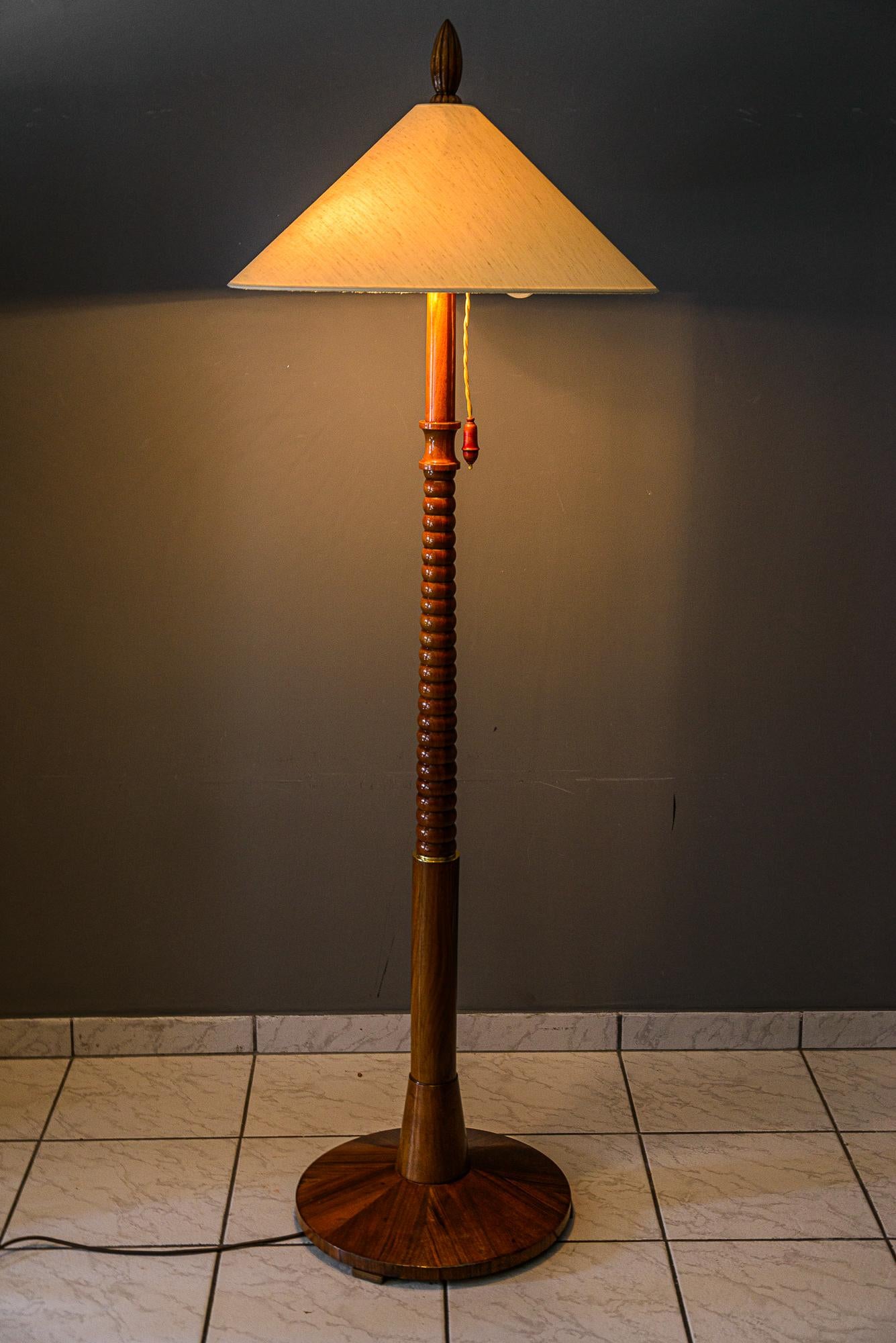 Floor lamp nut wood with fabric shade vienna around 1950s For Sale 6