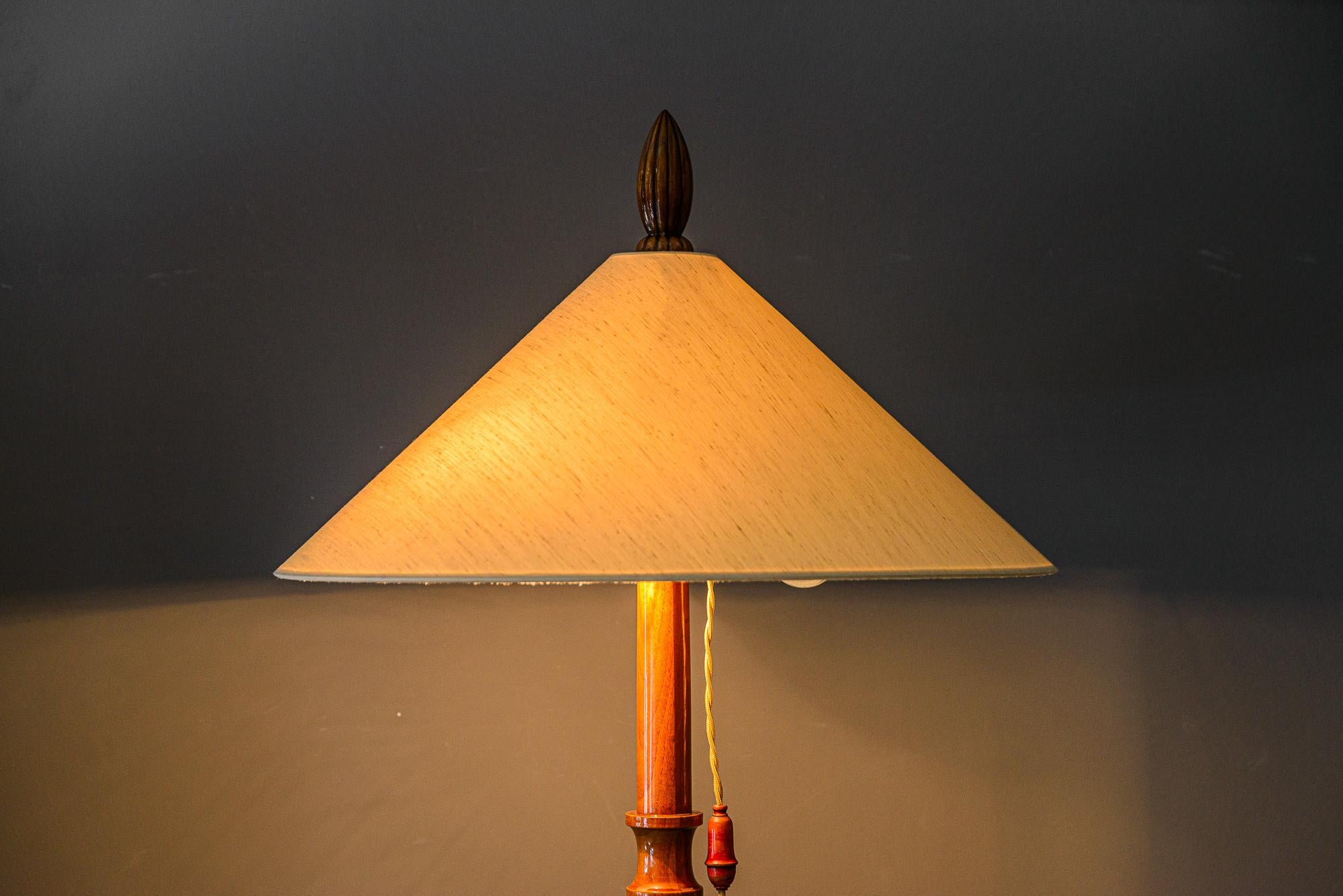 Floor lamp nut wood with fabric shade vienna around 1950s For Sale 7