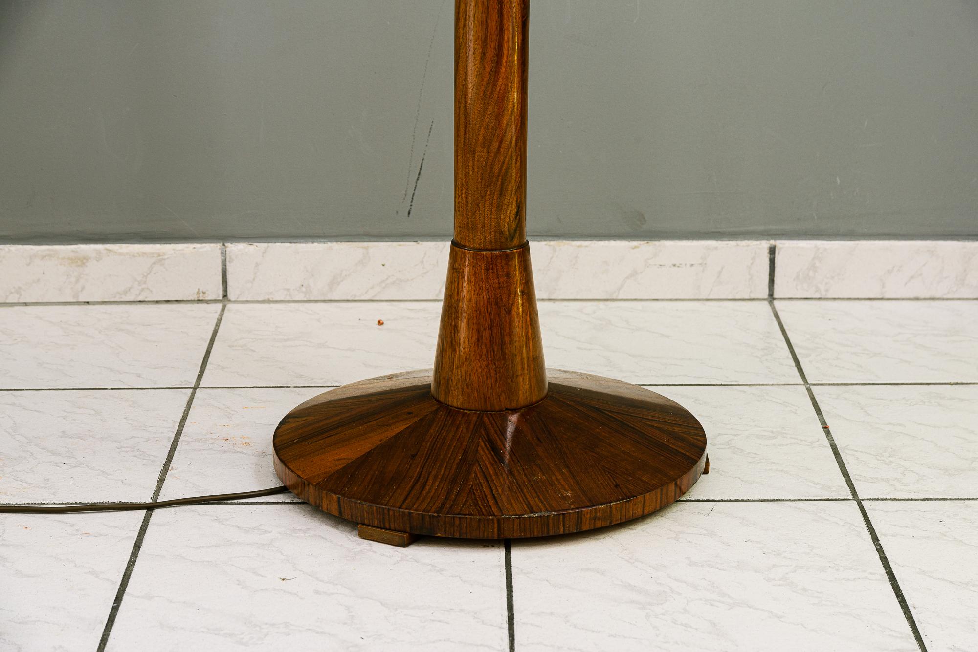 Mid-Century Modern Floor lamp nut wood with fabric shade vienna around 1950s For Sale