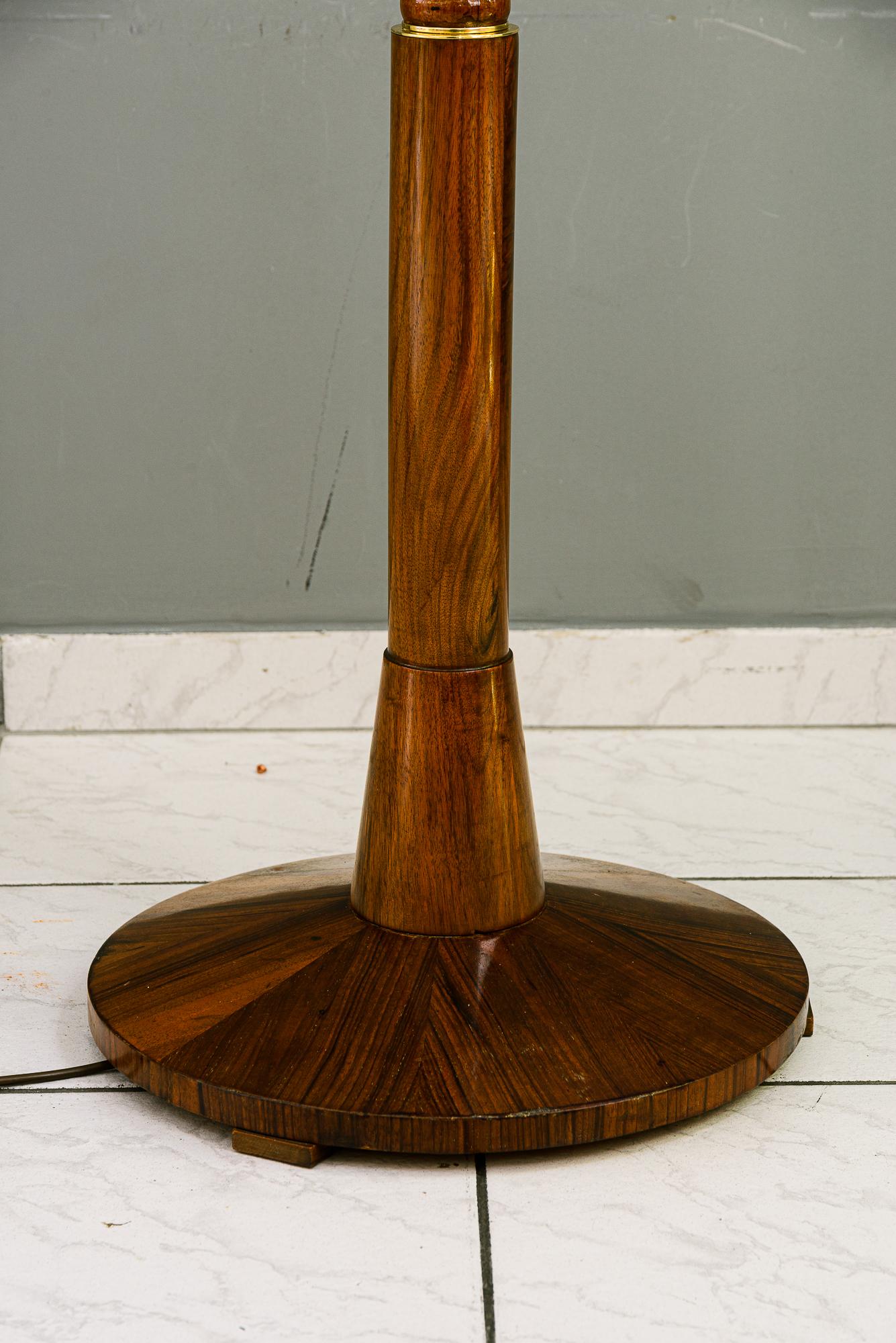 Mid-20th Century Floor lamp nut wood with fabric shade vienna around 1950s For Sale