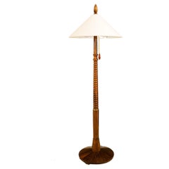 Stehlampe Nussbaumholz mit Stoffschirm wien um 1950er