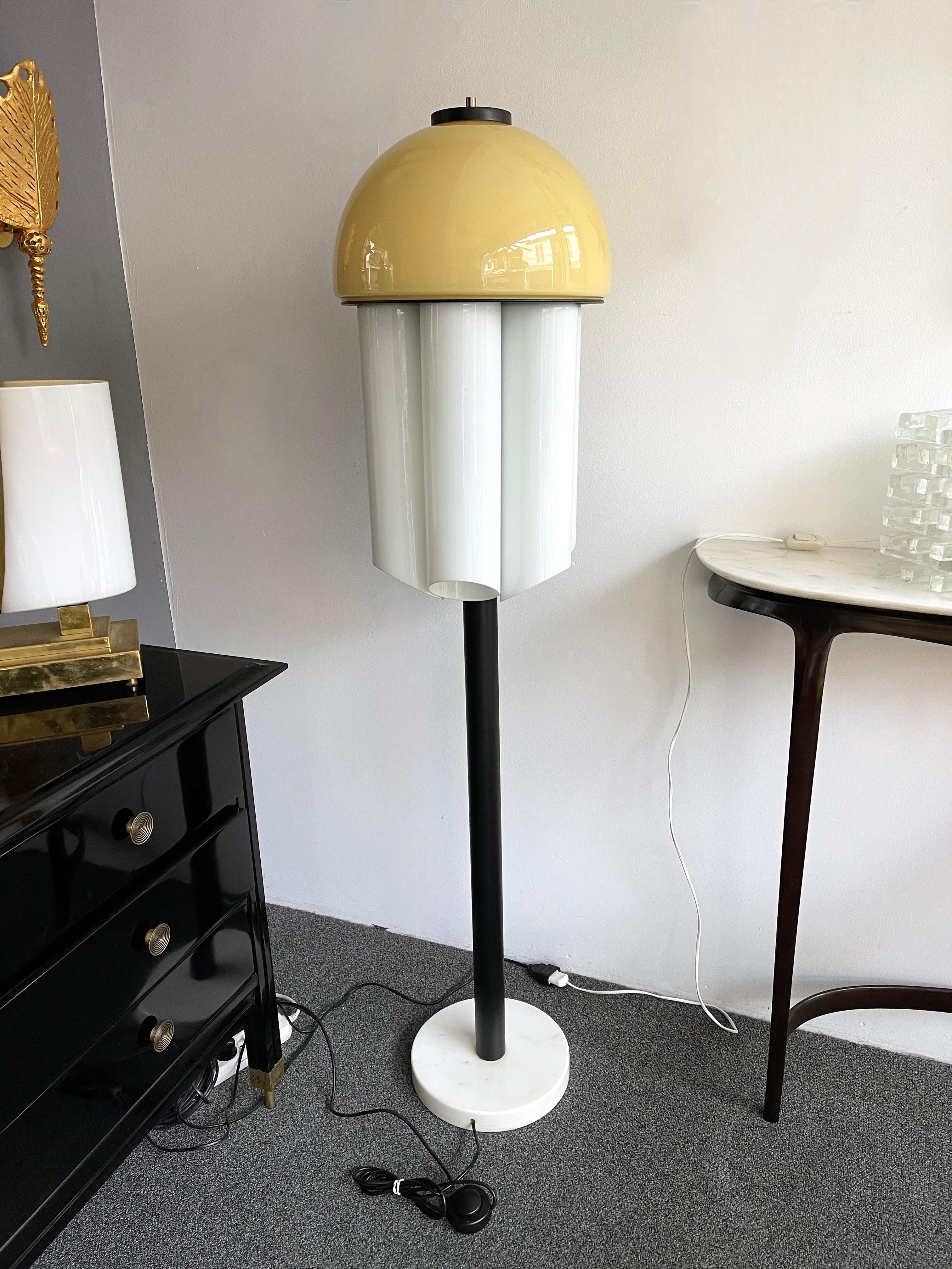 Floor Lamp Octopus Murano Glass Black Metal Marble, Italy, 1970s 5