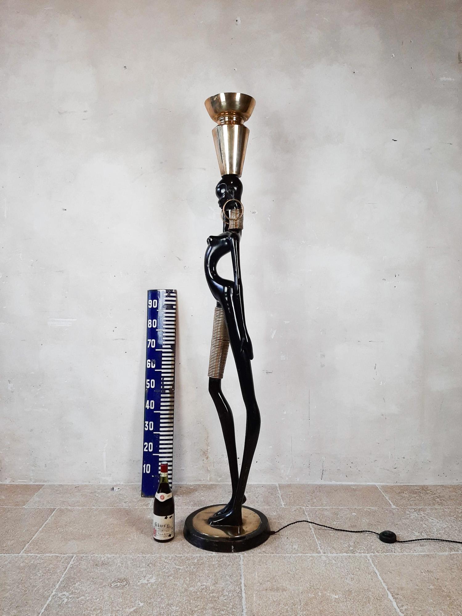 Austrian Floor Lamp of a Beautiful African Woman with Urn, by Hagenauer, 1970s For Sale