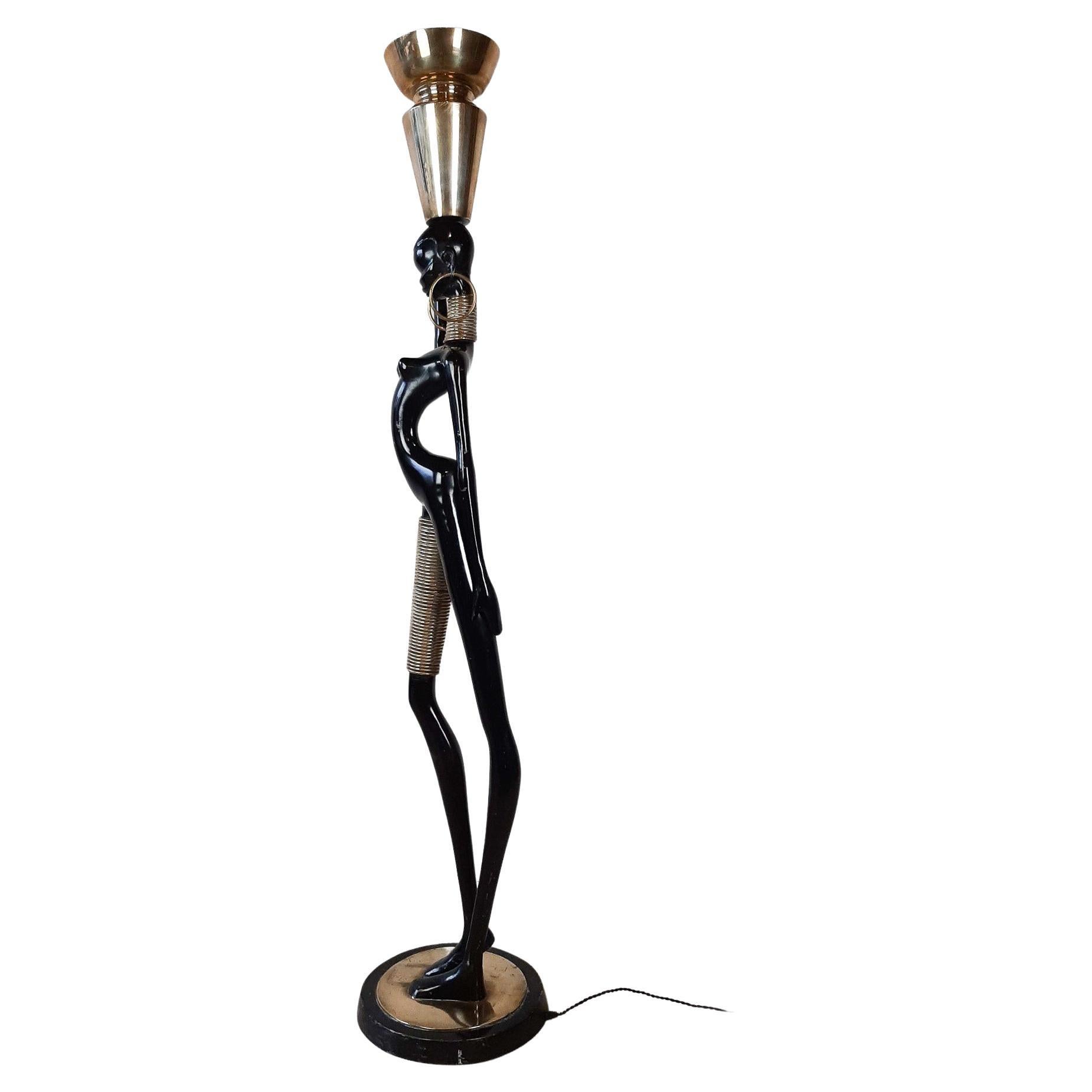 Floor Lamp of a Beautiful African Woman with Urn, by Hagenauer, 1970s For Sale