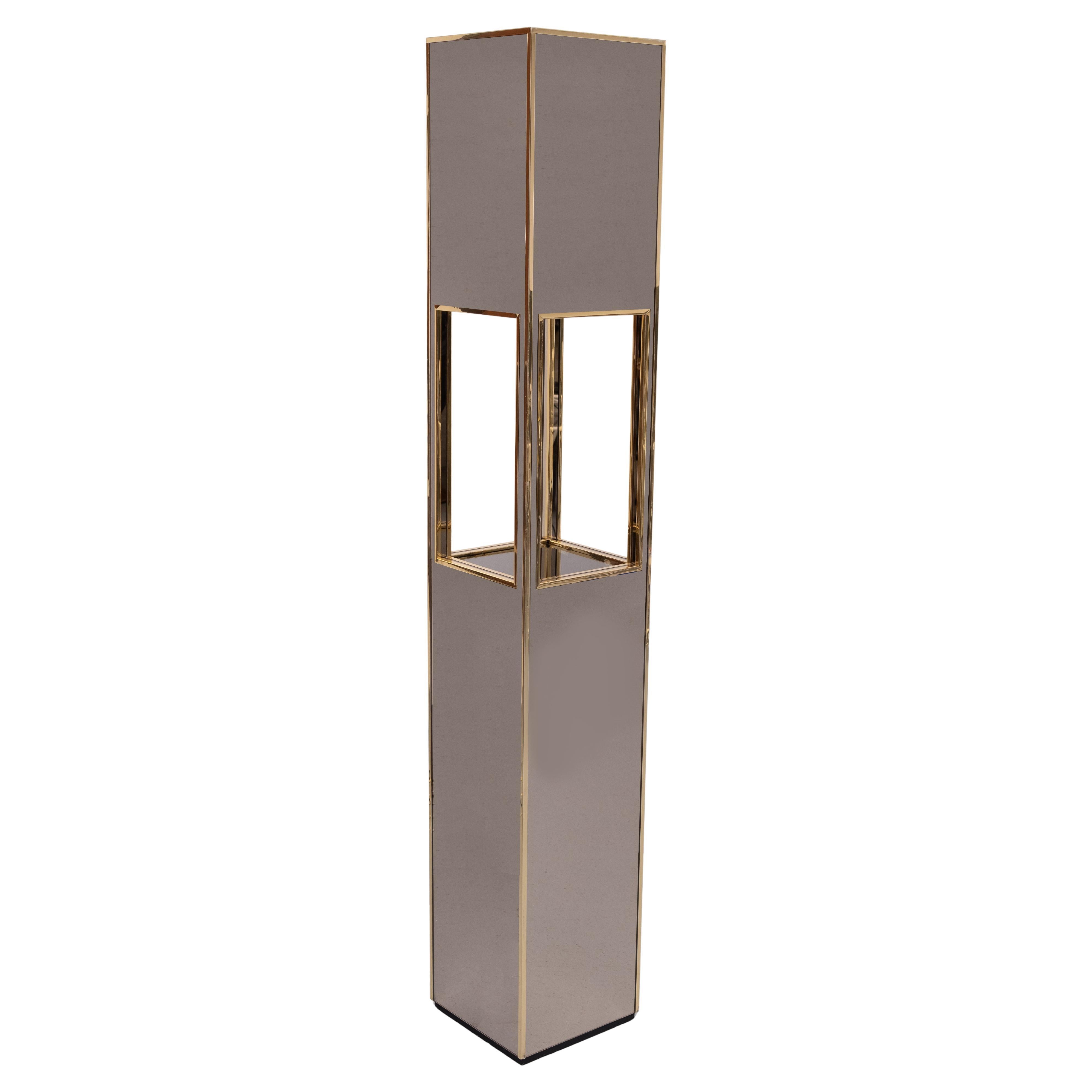 Floor lamp Pedestal Bronze Mirror Hollywood Regency 1970s