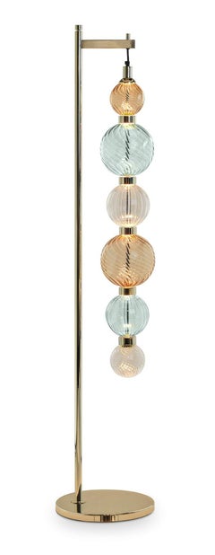 Floor Lamp Polished Champagne or Chrome Finish Murano Glass Spheres Customizable