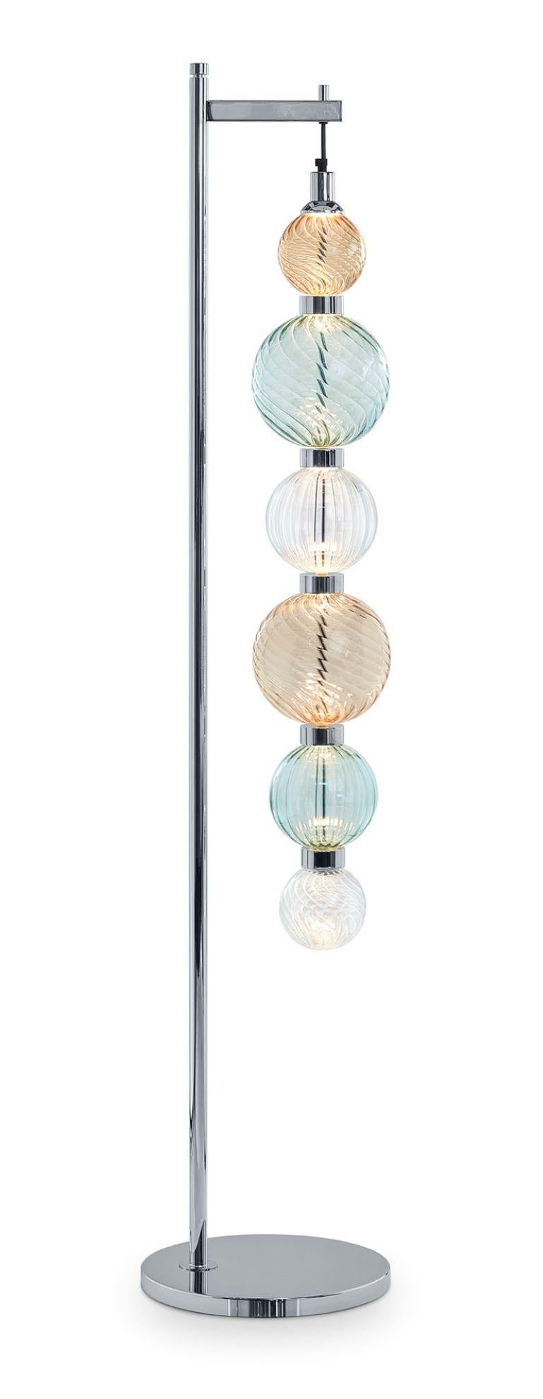 Floor Lamp Polished Champagne or Chrome Finish Murano Glass Spheres Customizable In New Condition For Sale In London, GB