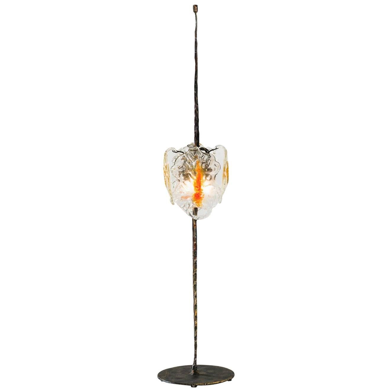 Floor Lamp, Salvino Marsura, Hand-Forged Wrought Iron, Murano Glass 20th Century For Sale