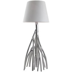 Floor Lamp Sculpture Mirror Steel White Linen Lampshade Collectible Design Italy