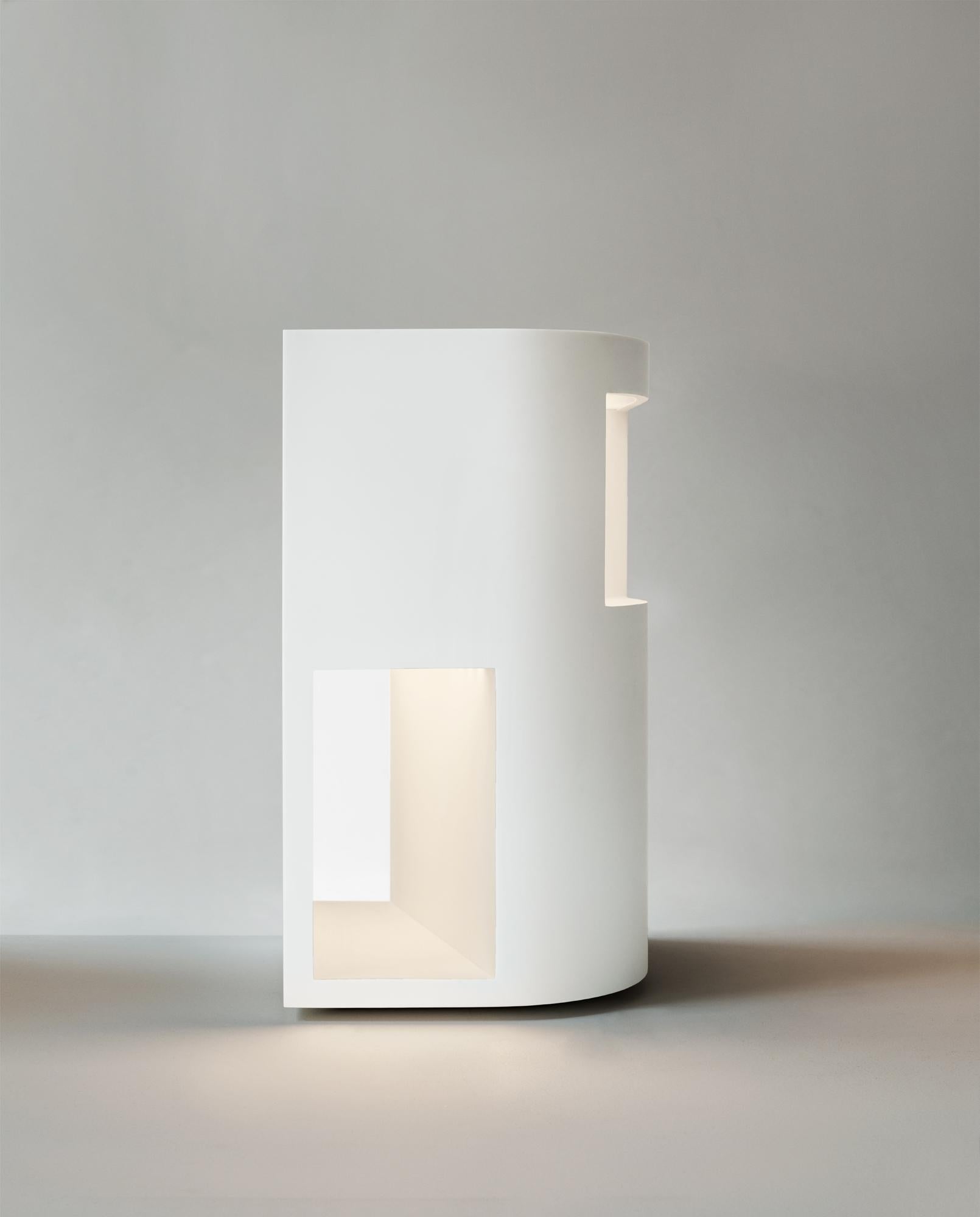Part of the Fire Island Series. Three functions: end table, sculpture, and floor lamp. The series is inspired by different perspectives of early iconic homes on Fire Island, Long Island and Connecticut designed by Richard and other seminal