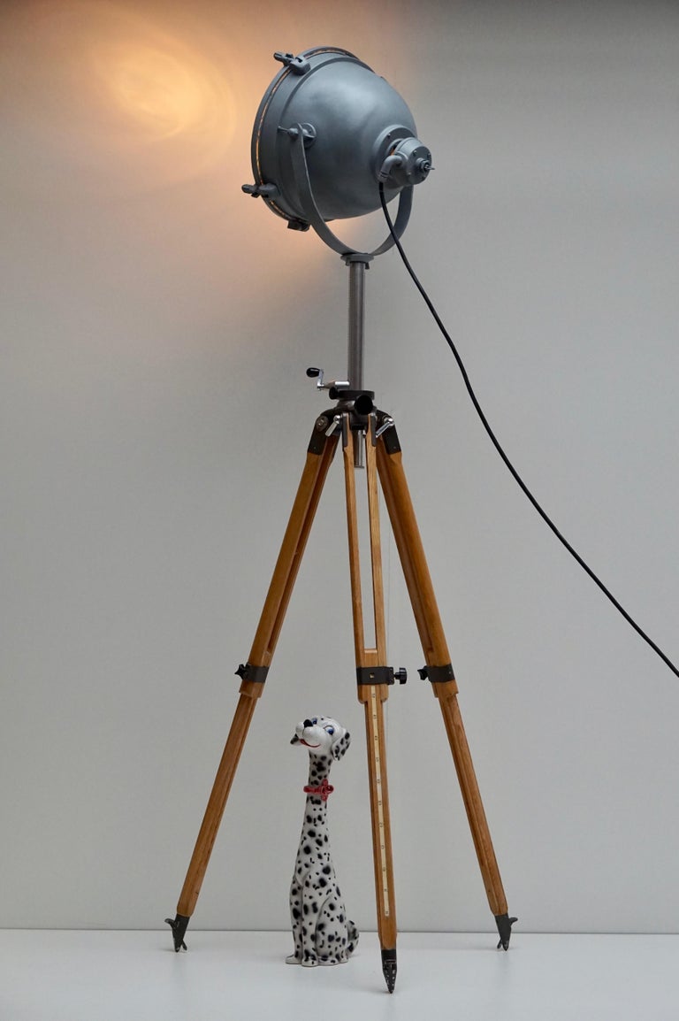 Floor Lamp Searchlight Spot Light, on Wooden Tripod, Francis, circa