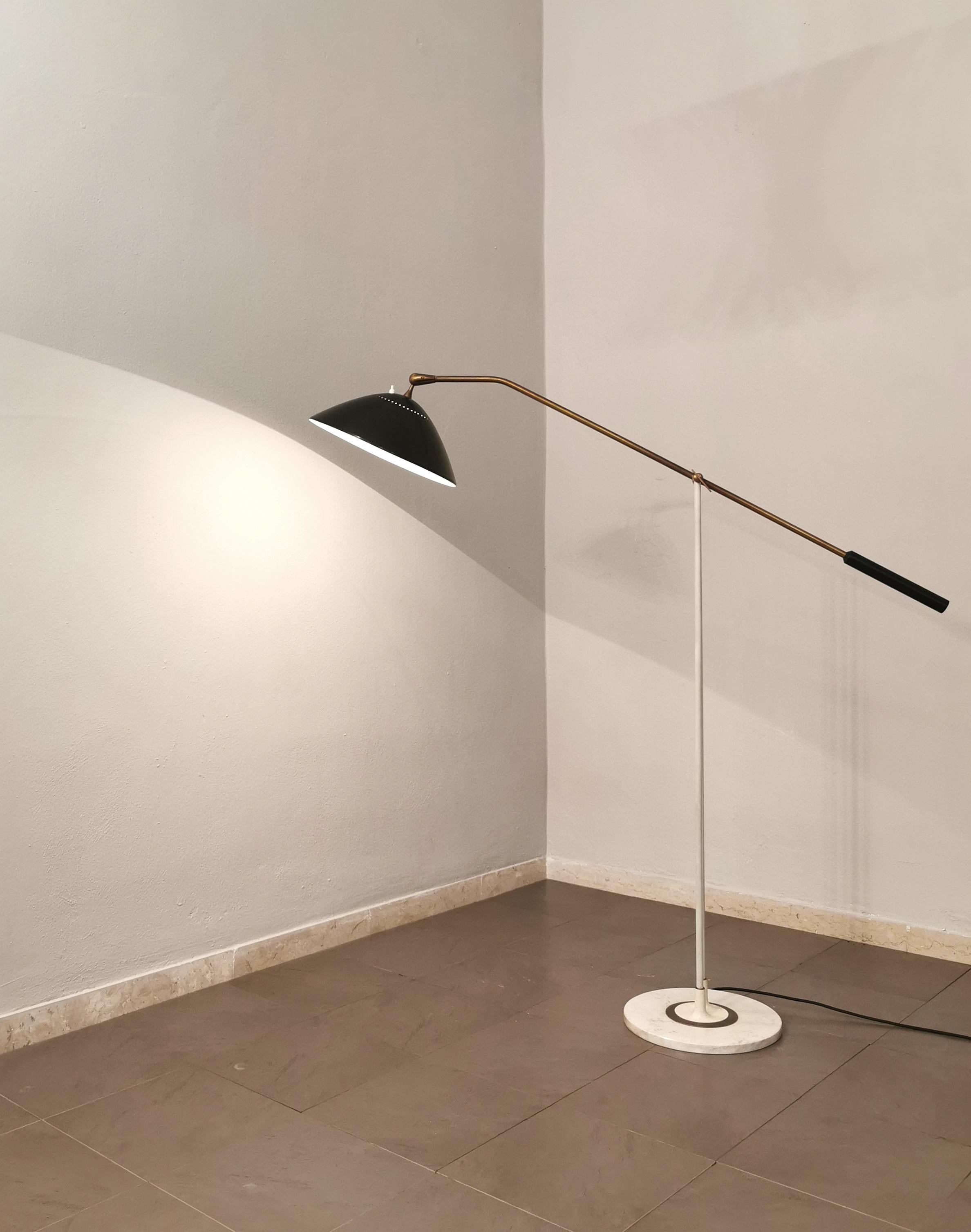 Mid-Century Modern  Floor Lamp Stilnovo Brass Aluminum Marble Adjustable Midcentury Italy 1950s