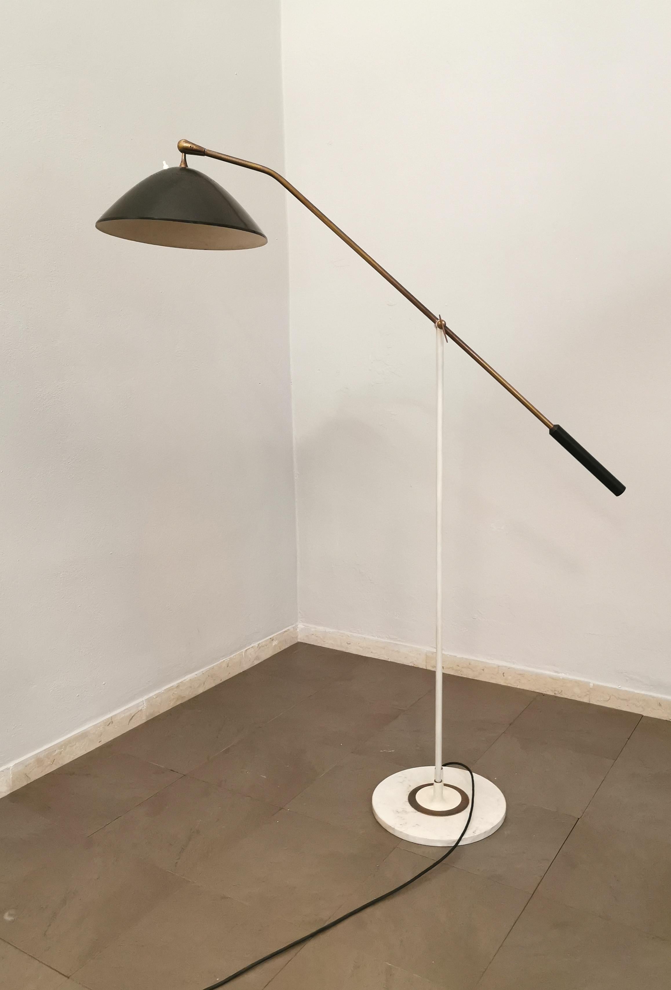 Italian  Floor Lamp Stilnovo Brass Aluminum Marble Adjustable Midcentury Italy 1950s
