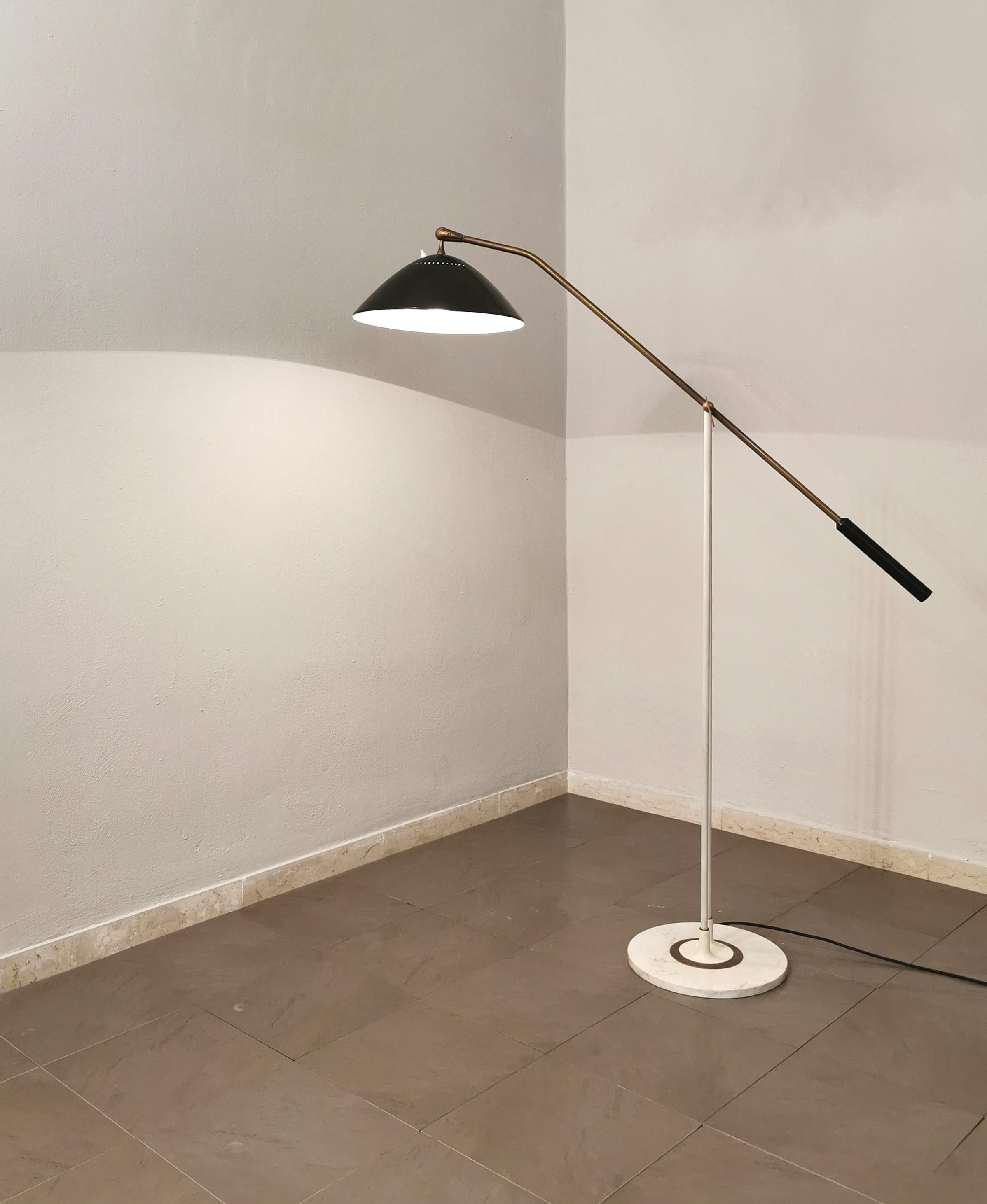 Enameled  Floor Lamp Stilnovo Brass Aluminum Marble Adjustable Midcentury Italy 1950s