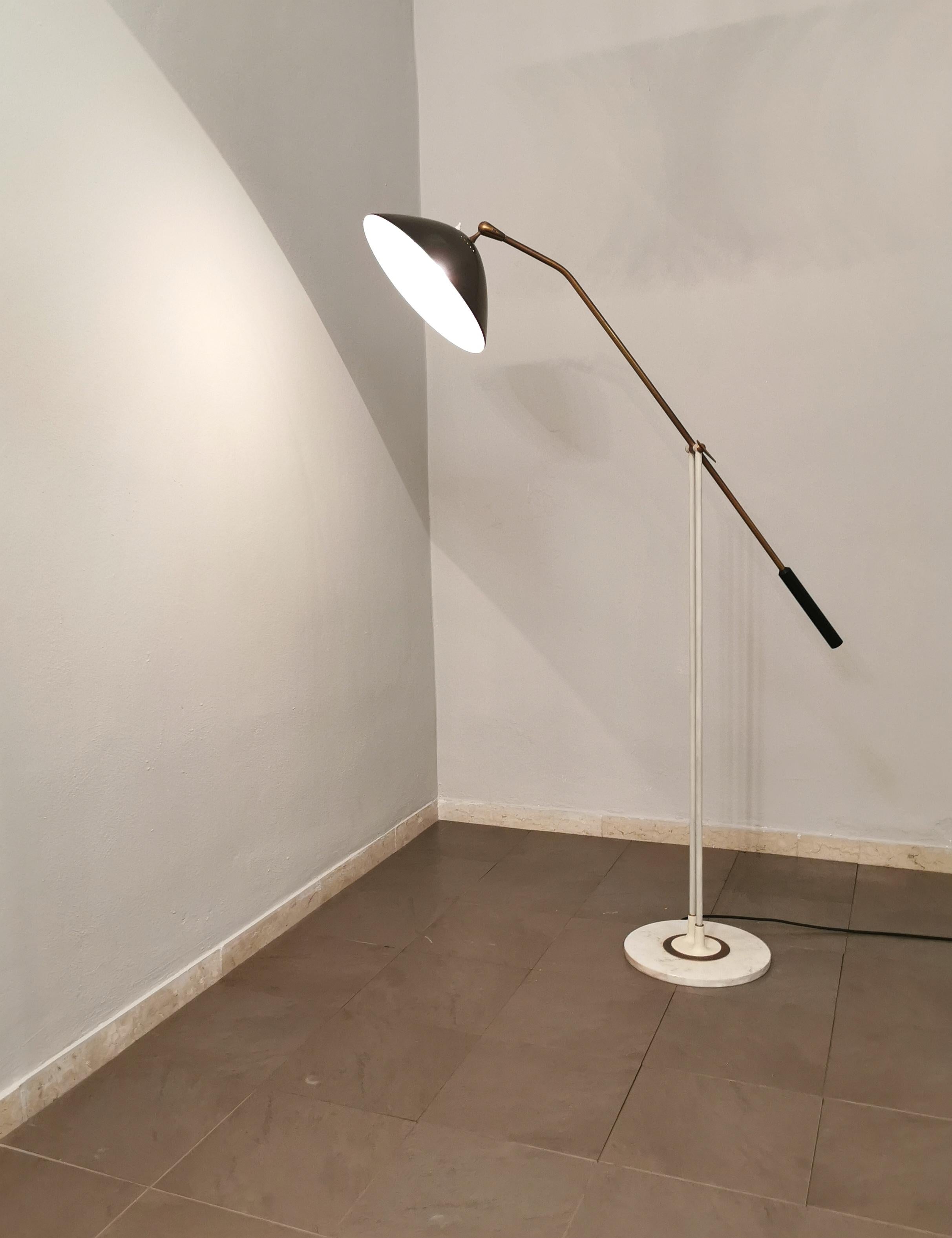 20th Century  Floor Lamp Stilnovo Brass Aluminum Marble Adjustable Midcentury Italy 1950s