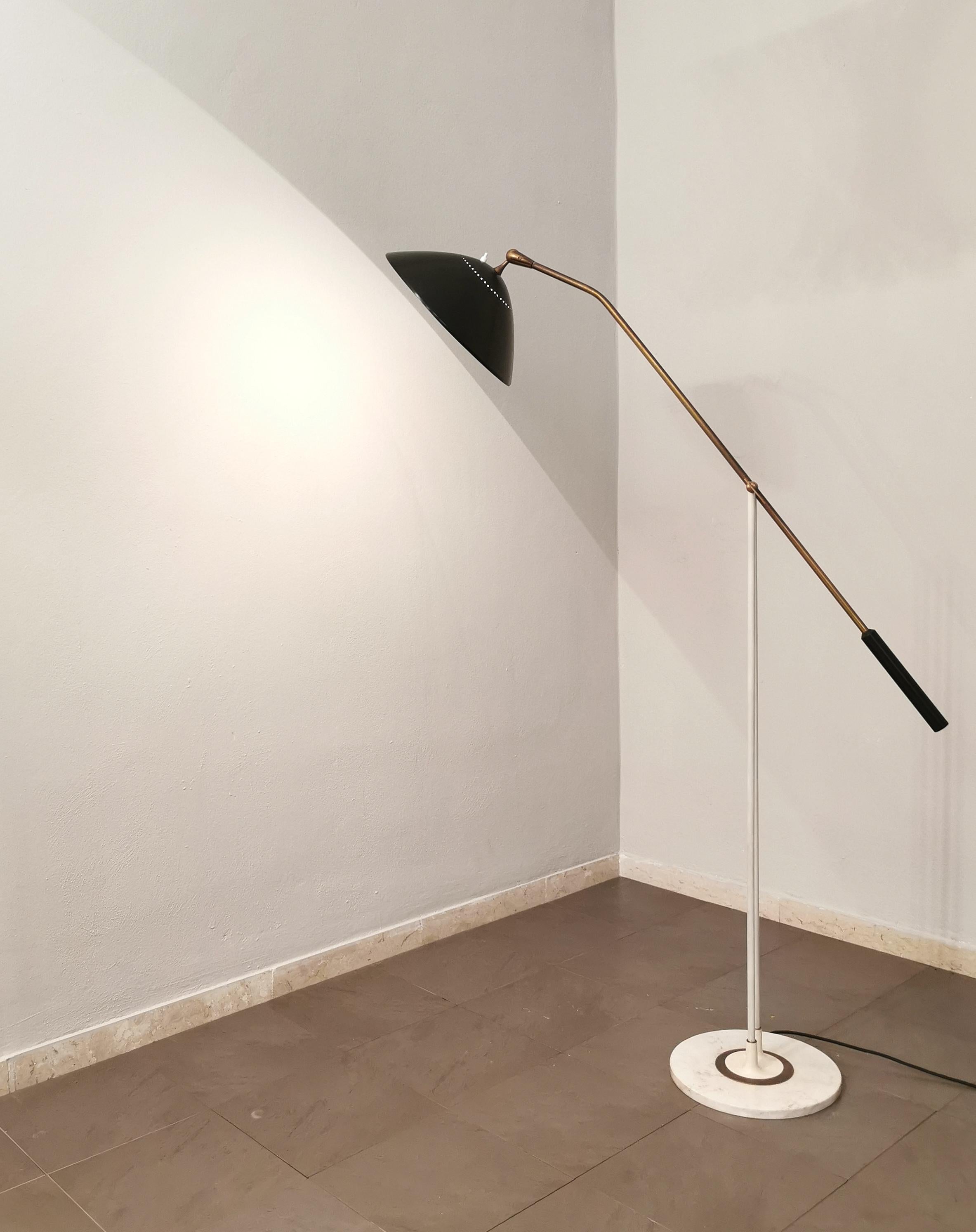  Floor Lamp Stilnovo Brass Aluminum Marble Adjustable Midcentury Italy 1950s 2