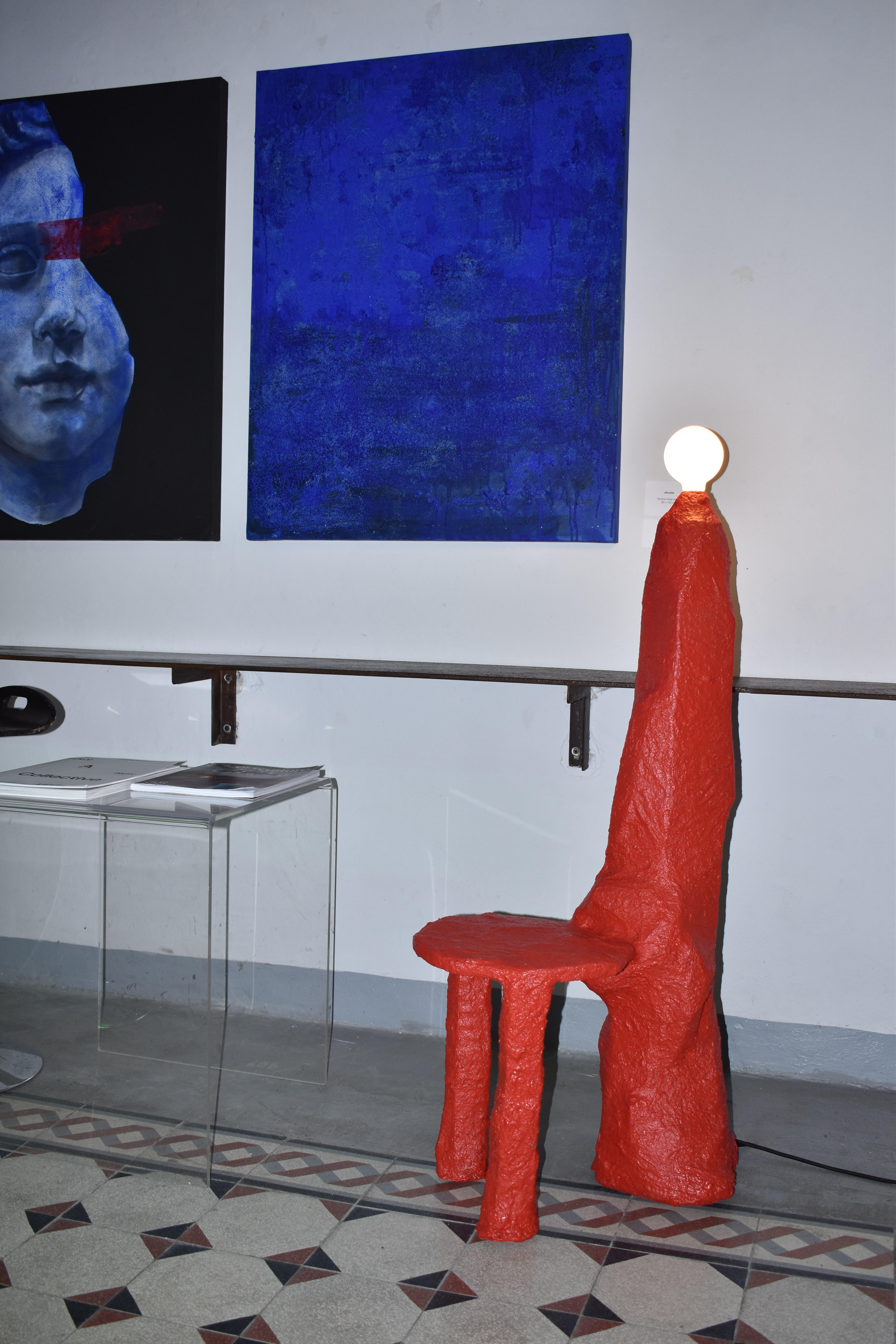 Italian Floor Lamp Stool Obelisco Red Jonathan Bocca For Sale