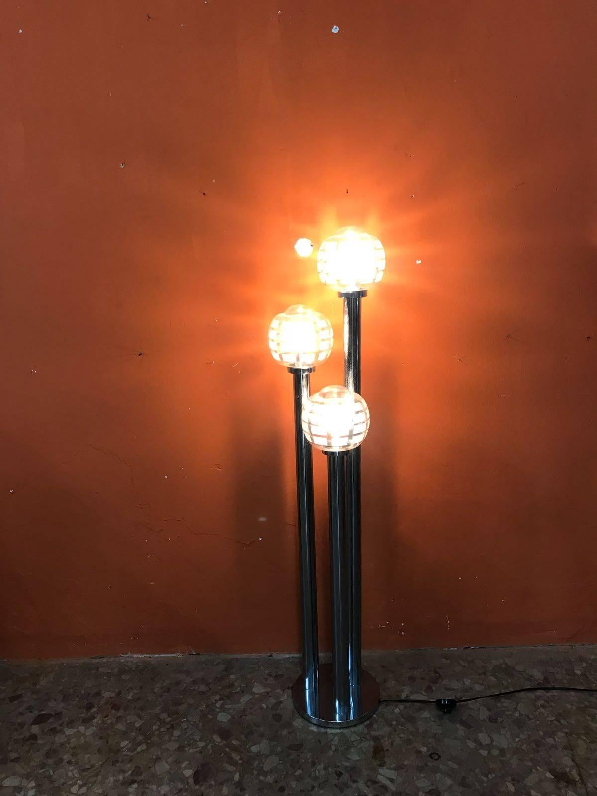 midcenturyFloor Lamp Three Chrome Stems 70 Years For Sale 3