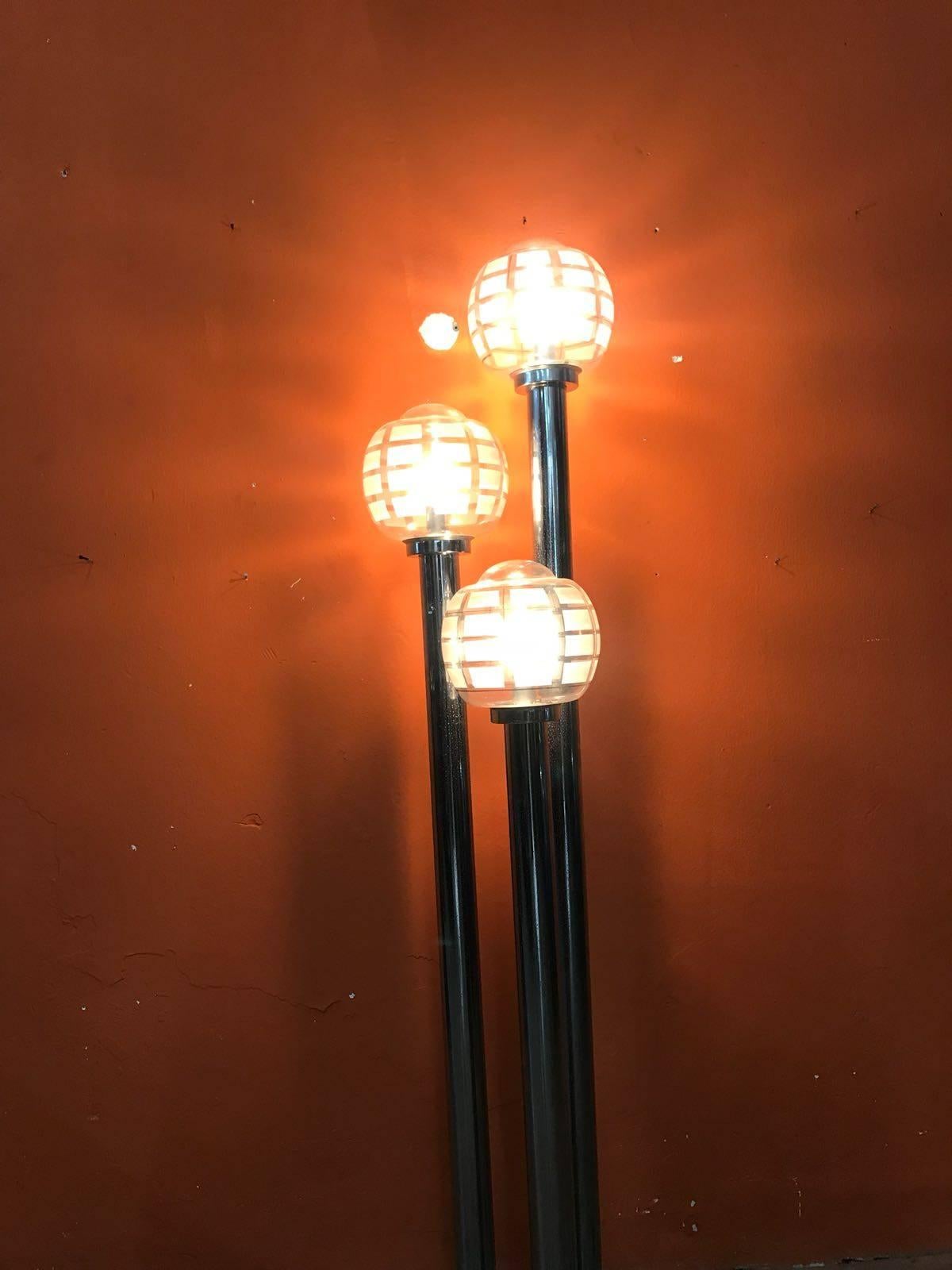 midcenturyFloor Lamp Three Chrome Stems 70 Years For Sale 1