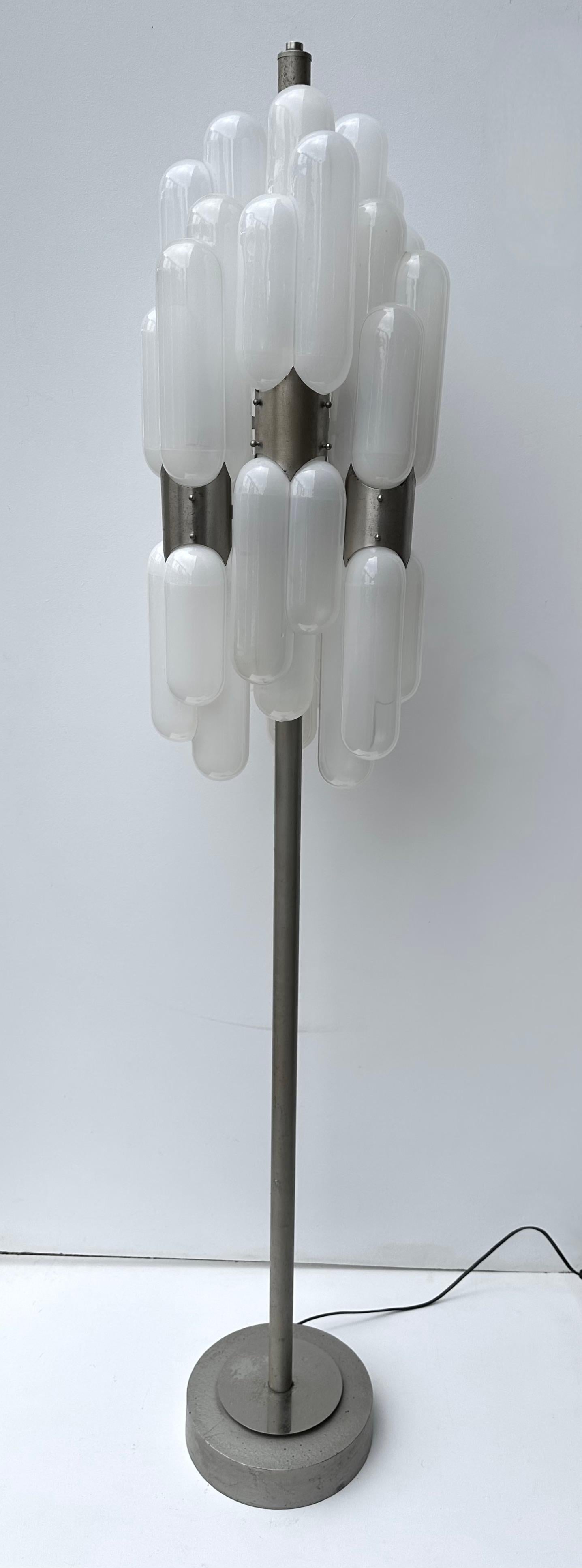 Italian Floor Lamp Torpedo Murano Glass Metal by Carlo Nason for Mazzega, Italy, 1970s For Sale