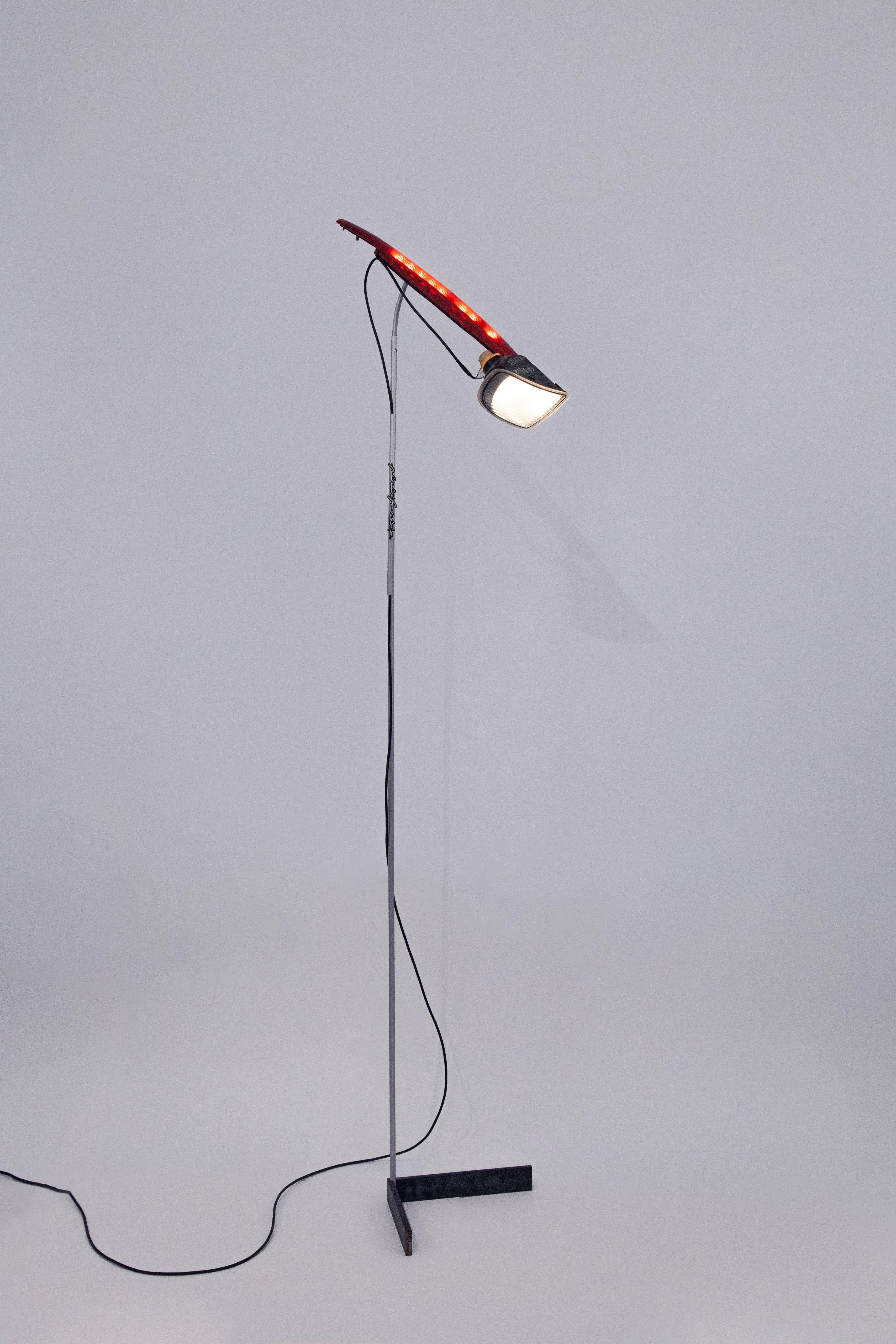 Brava Ibiza is a sculptural floor lamp designed by Antoni Arola, created using upcycled lighting components from second-hand vehicles like Fiat Brava or Seat Ibiza This piece is part of a broader exploration into sustainable design, where discarded