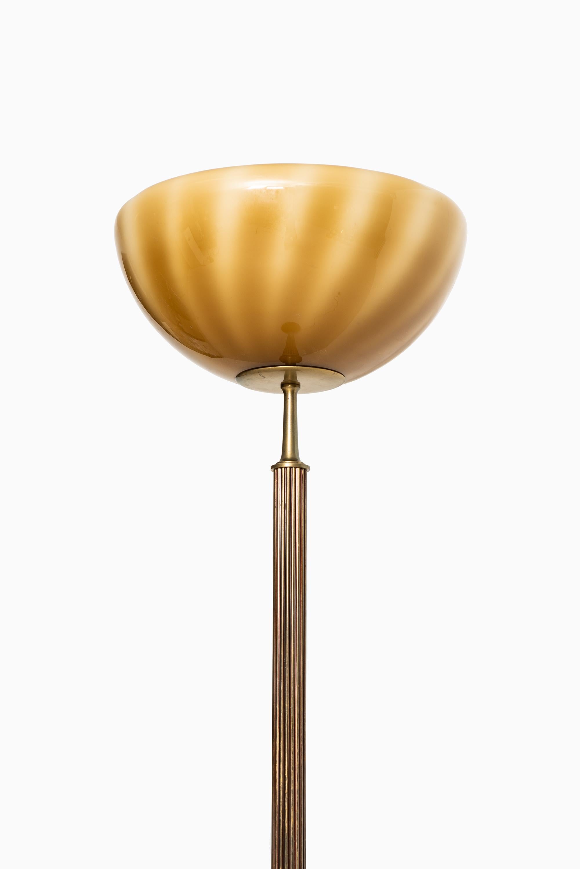 Swedish Floor Lamp / Uplight in Brass and Glass Produced in Sweden