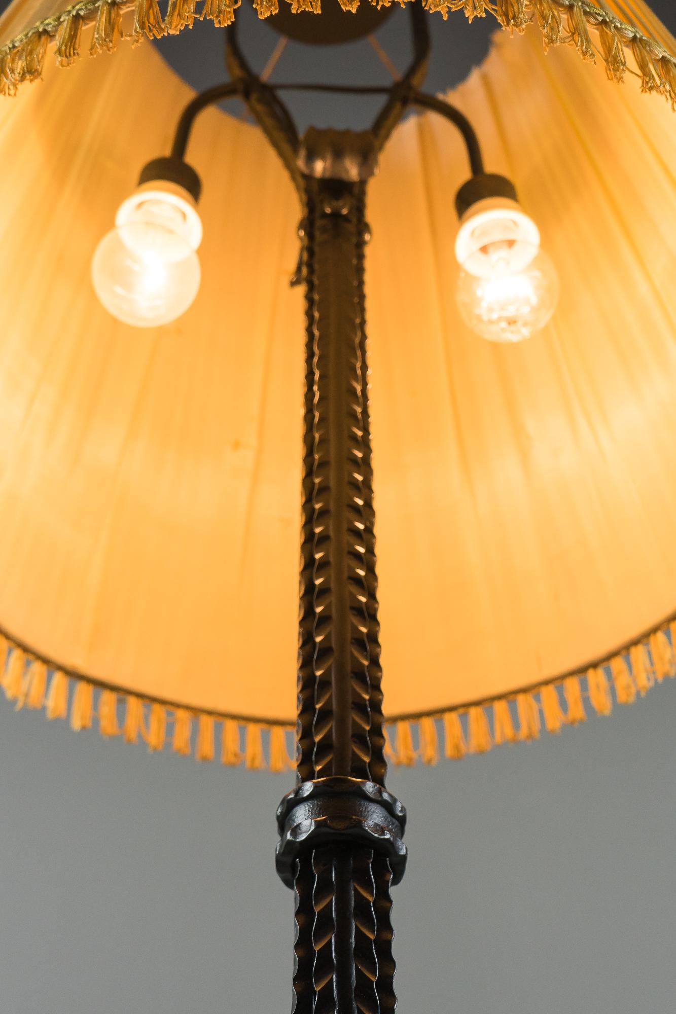 Fabric Floor Lamp Vienna circa 1930s Wrought Iron 'Painted' with Original Shade For Sale