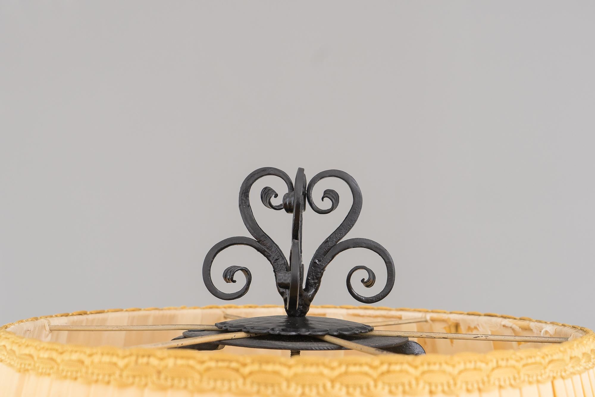 Austrian Floor Lamp Vienna circa 1930s Wrought Iron 'Painted' with Original Shade For Sale