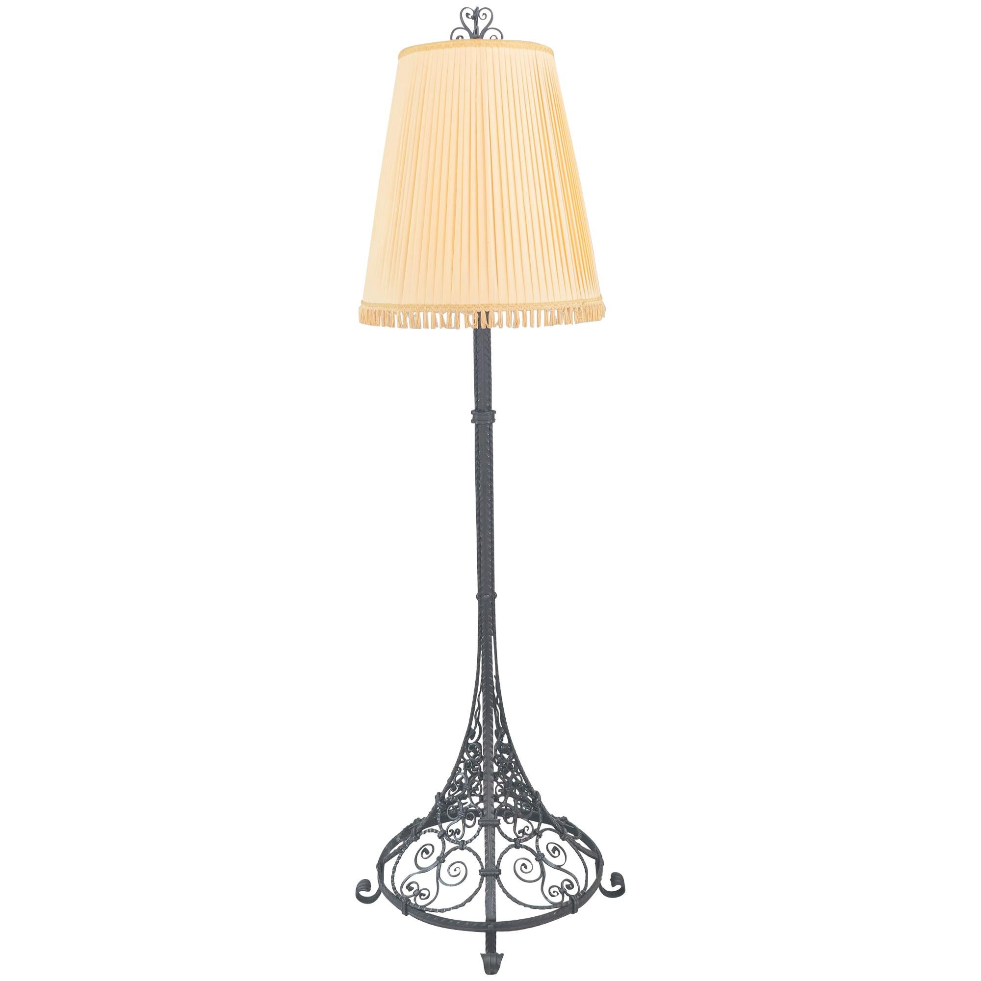 Floor Lamp Vienna circa 1930s Wrought Iron 'Painted' with Original Shade For Sale