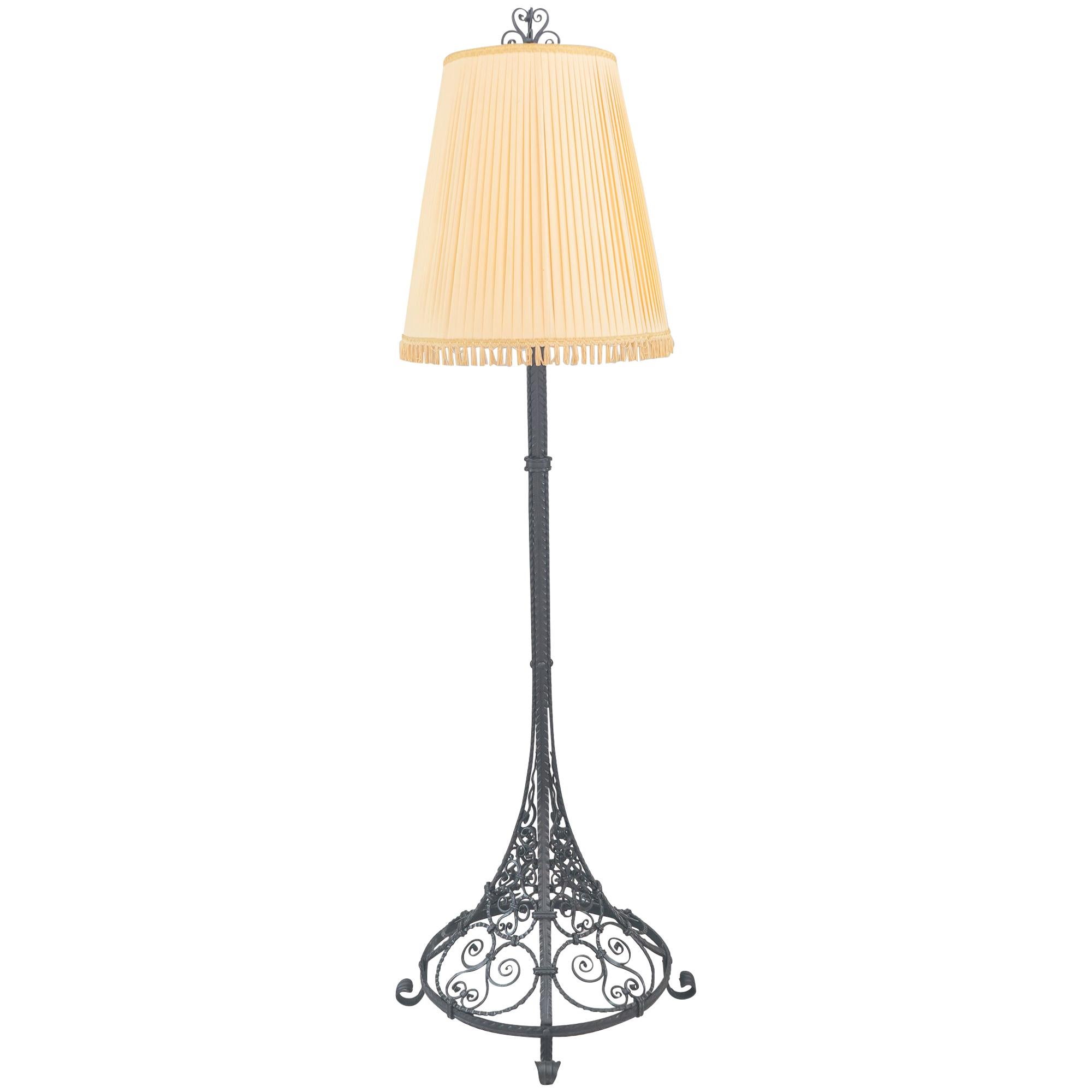 Floor Lamp Vienna circa 1930s Wrought Iron 'Painted' with Original Shade