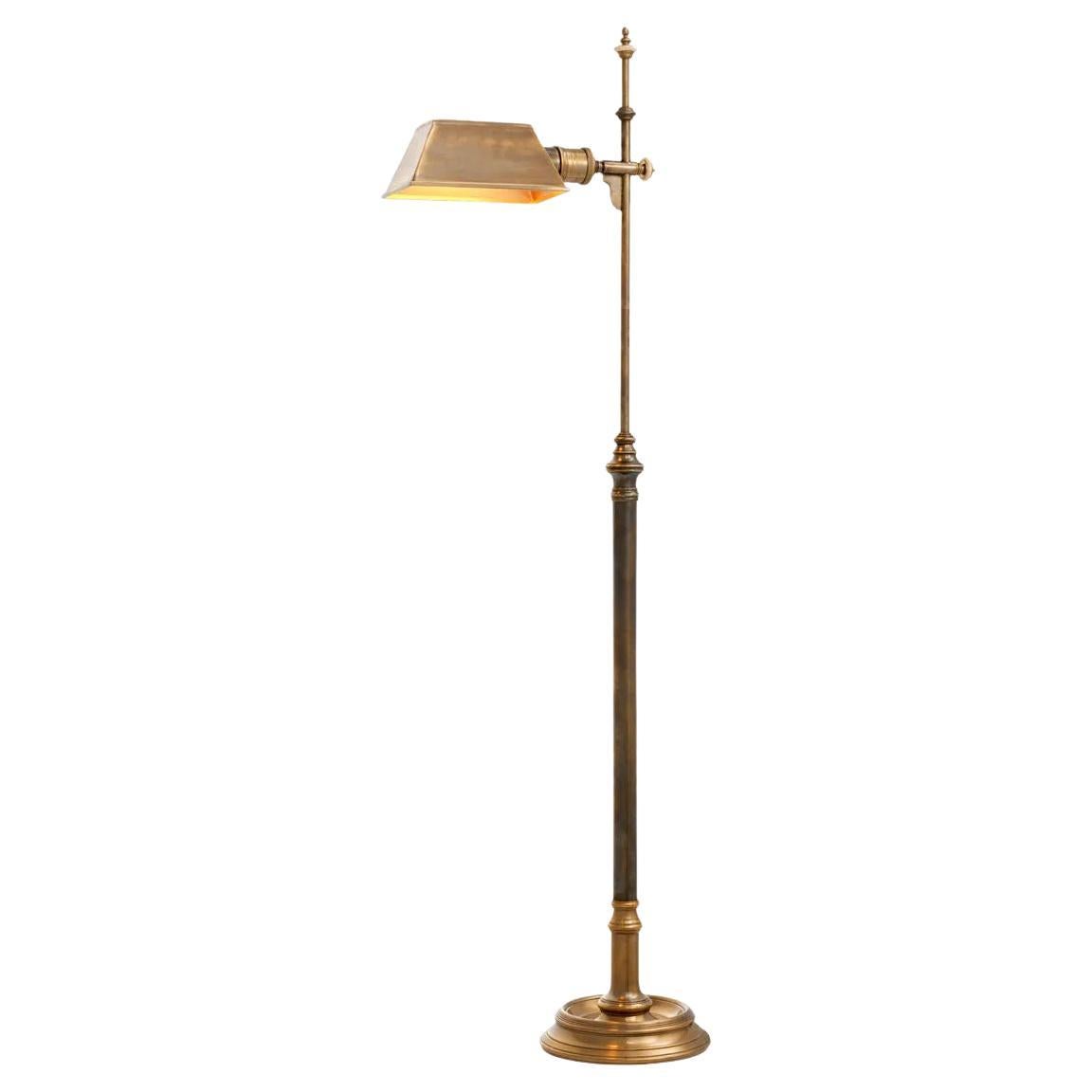Floor Lamp, Vintage Brass Finish in Industrial Style.