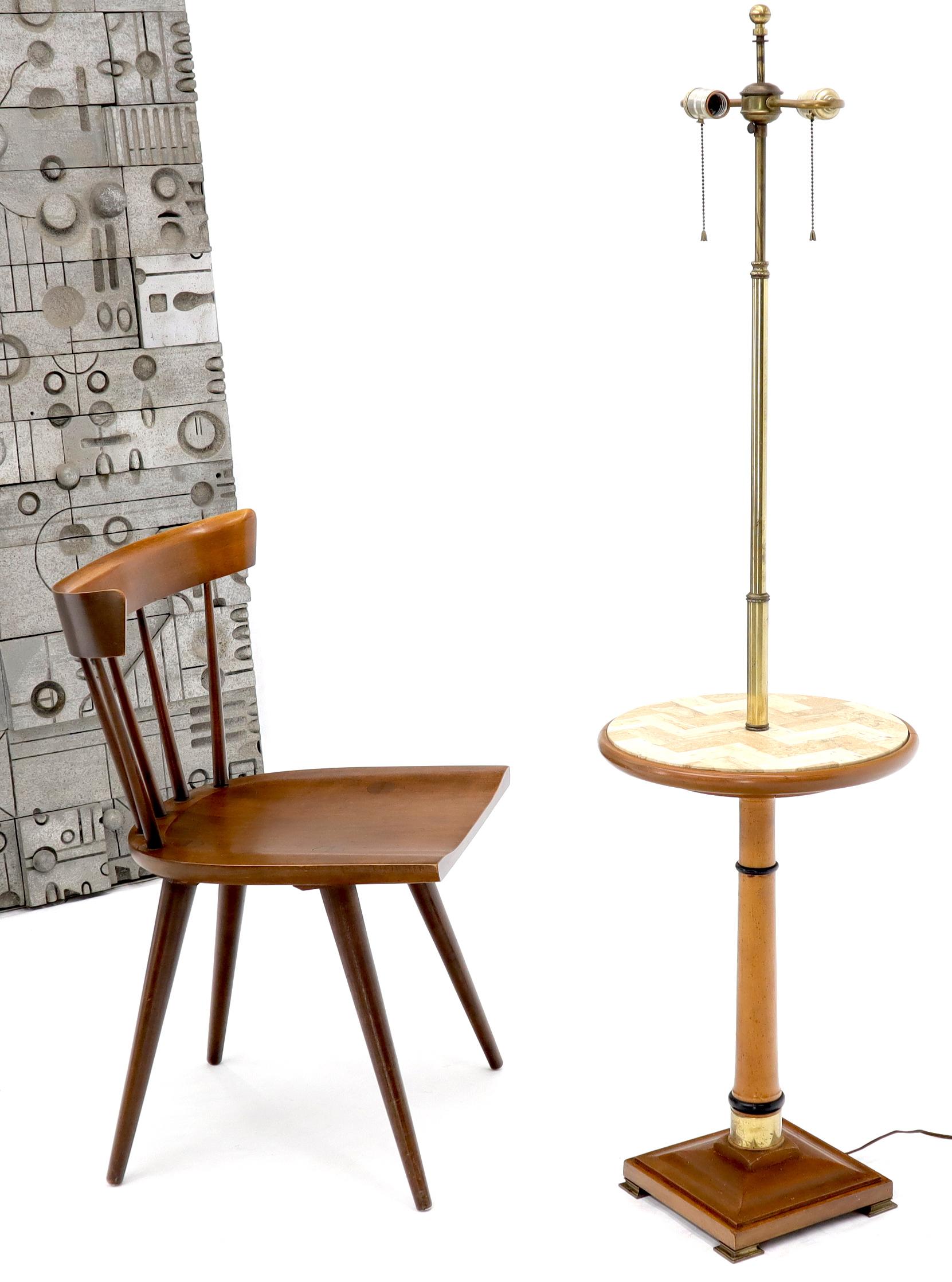 Travertine Floor Lamp with Built in Side Table For Sale