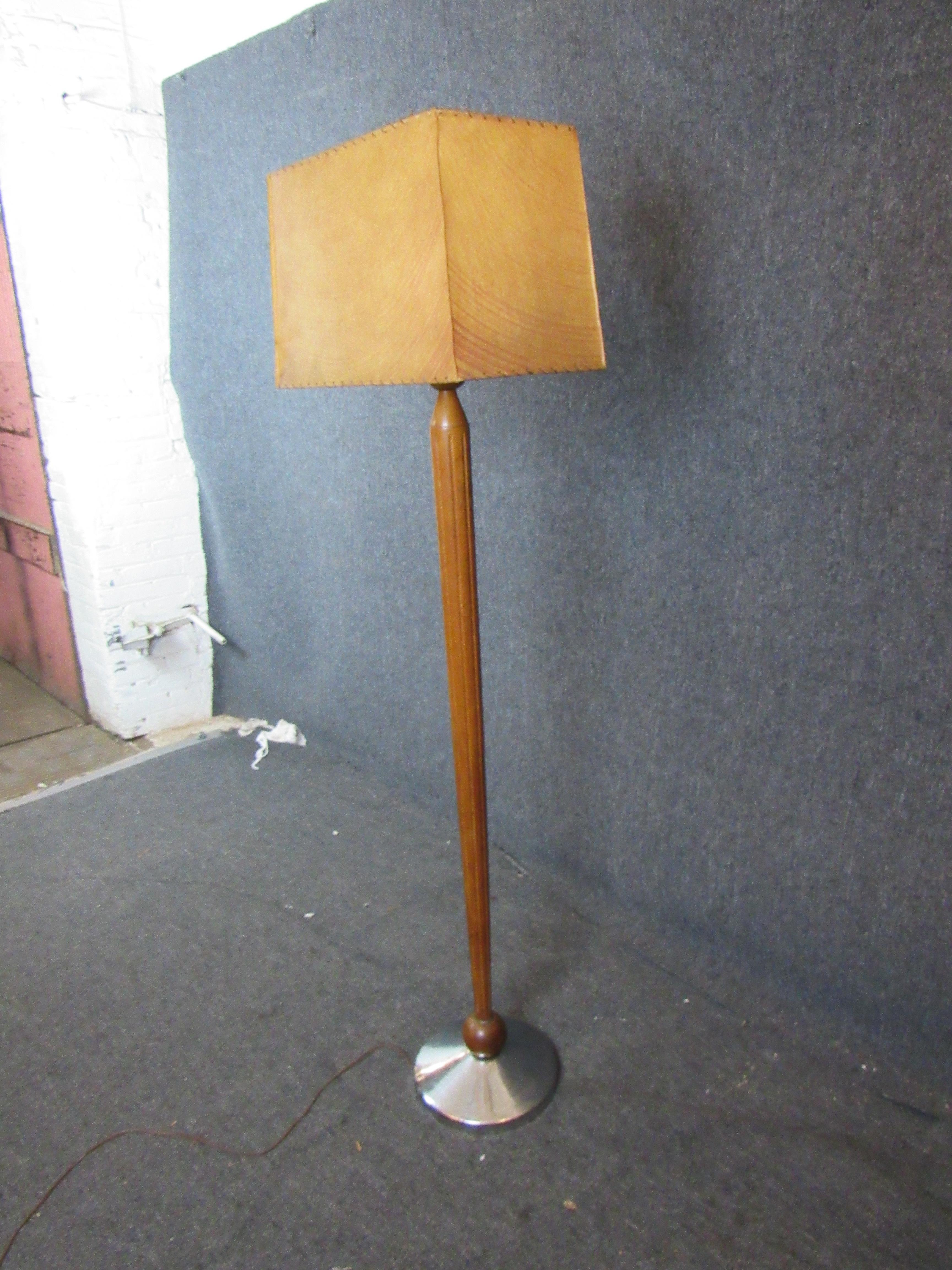 Mid-Century Modern Floor Lamp w/ Hide Shade