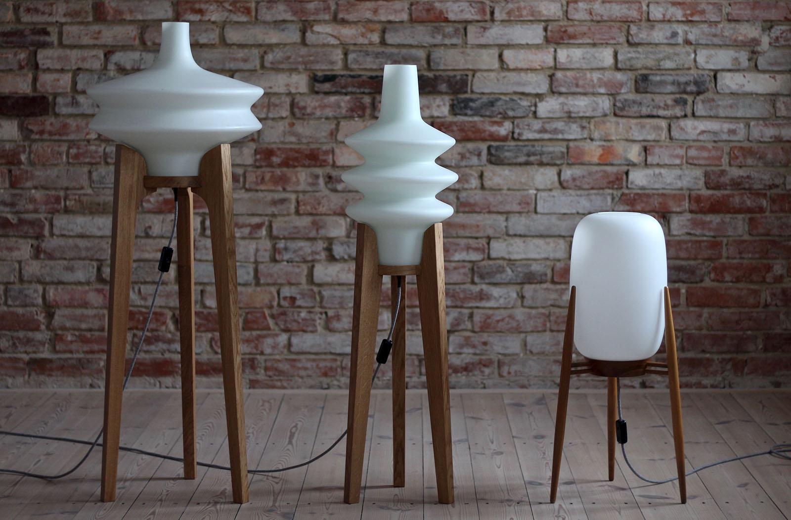 Czech Floor Lamp, White Glass Lampshade, Wooden Base, Space Age, Midcentury, 1960s For Sale