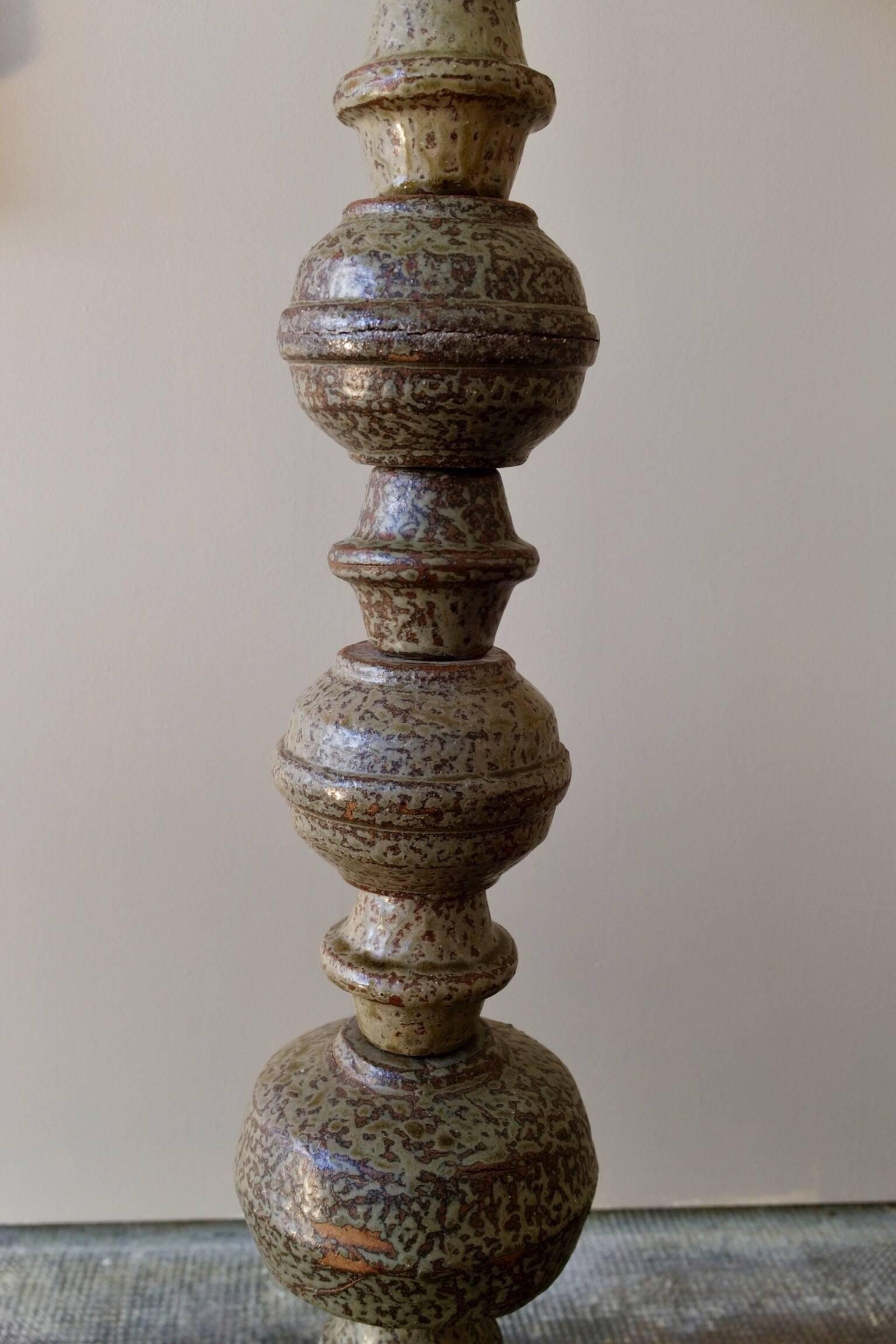 French Floor Lamp with 12 Elements Threaded in Sandstone, La Borne, France, circa 1960