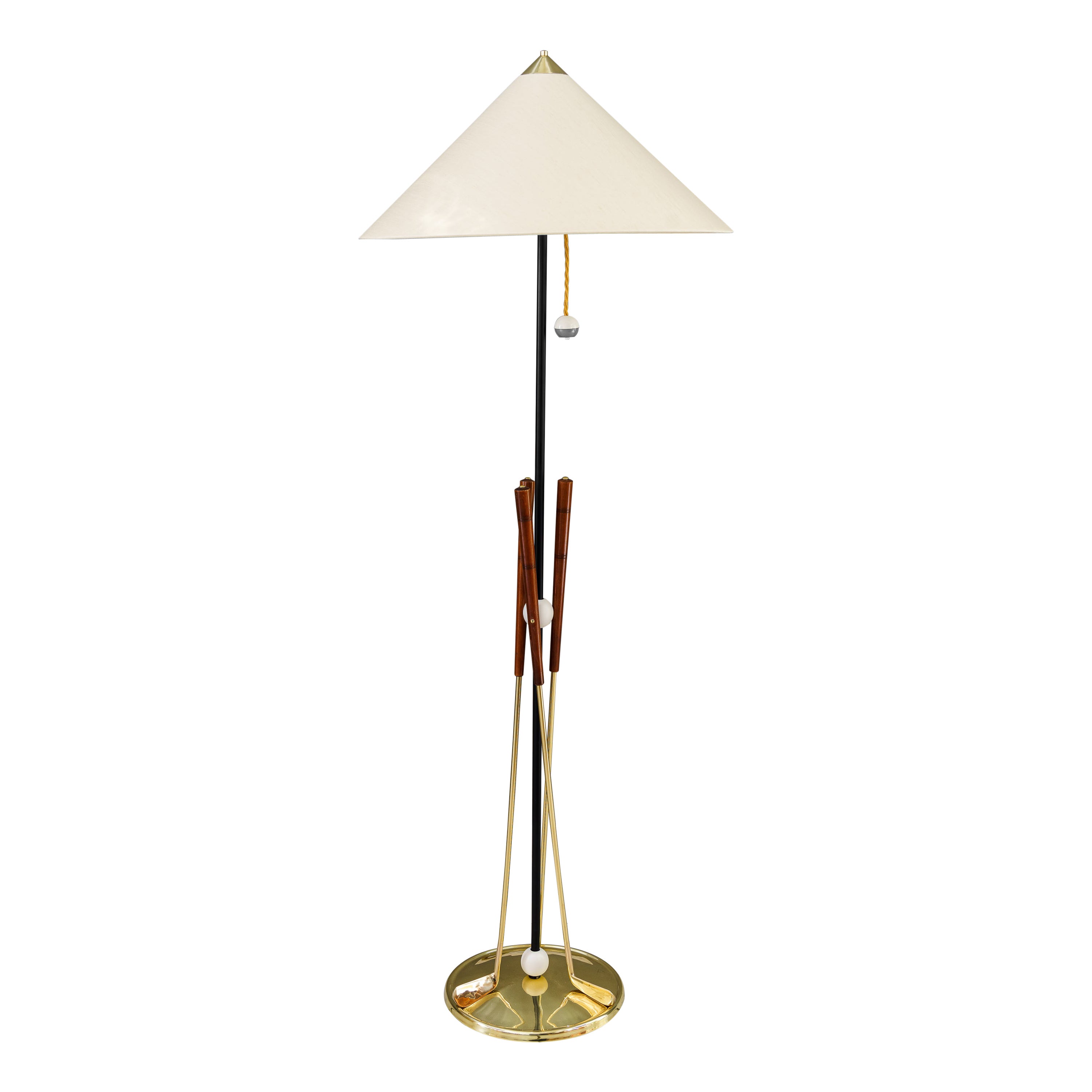 Lampada da terra con 3 racchette da golf italiana anni '50 circa