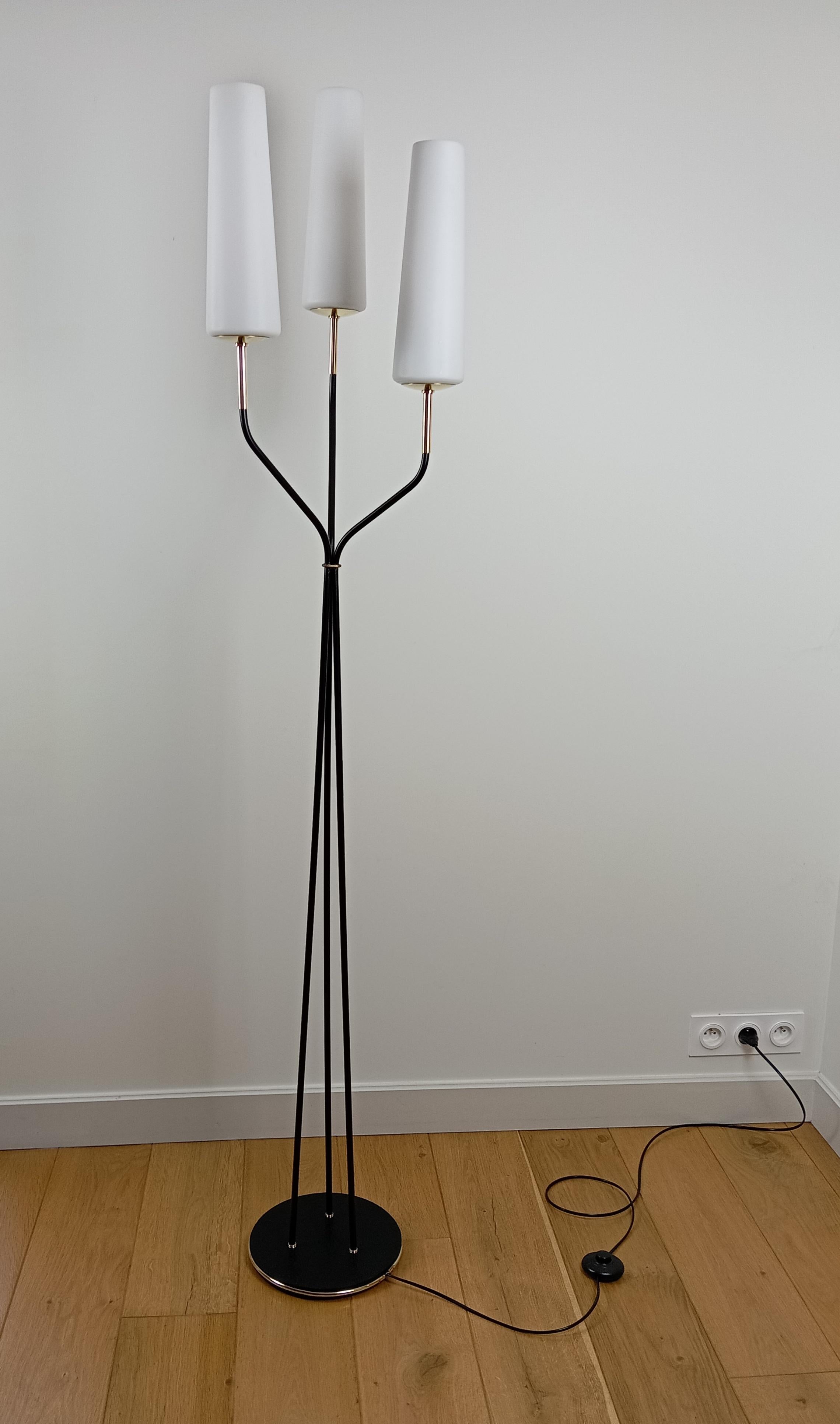 Floor lamp with 3 light arms, Maison Lunel circa 1950 For Sale 4