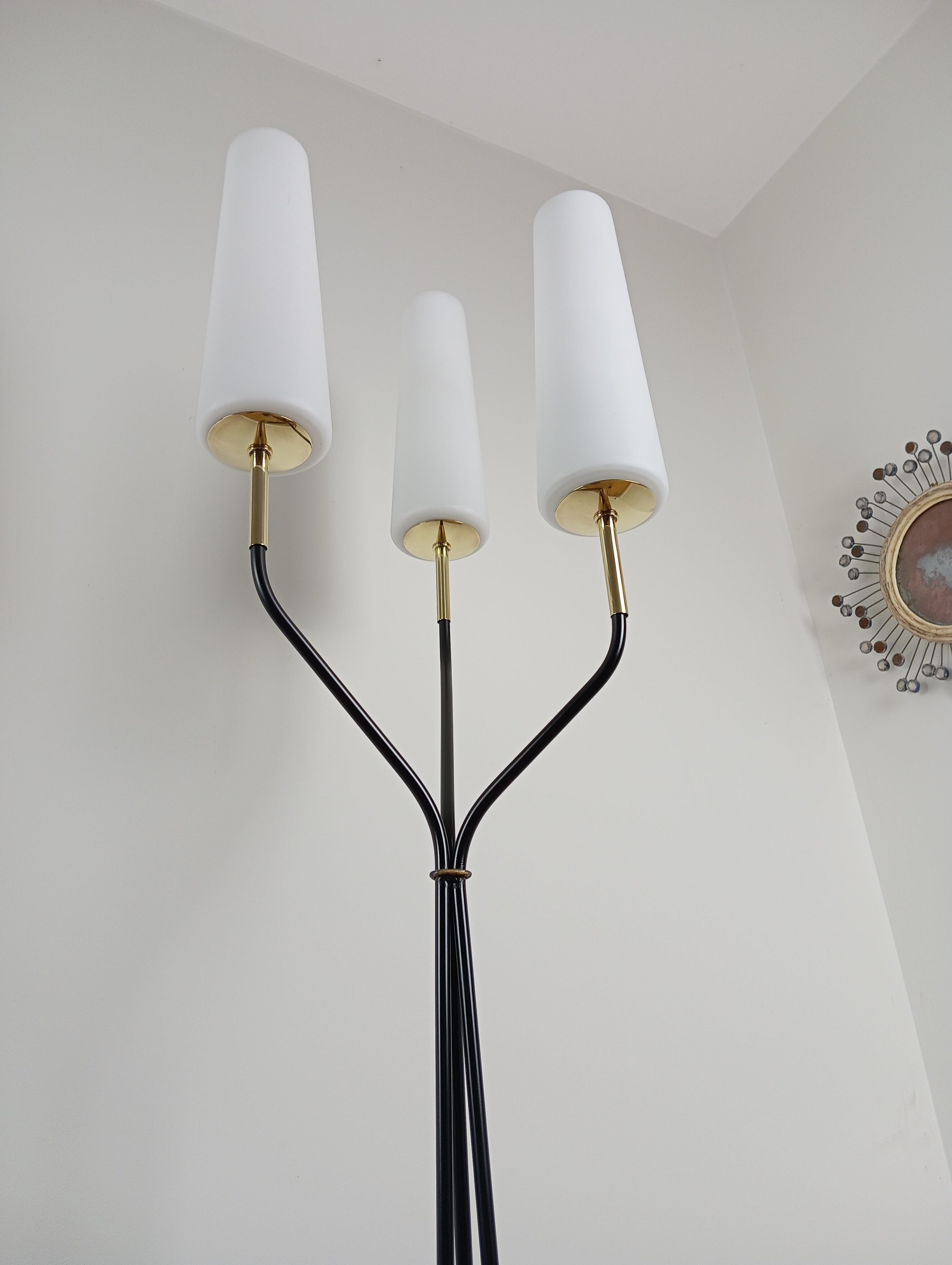 Floor lamp with 3 light arms, Maison Lunel circa 1950 For Sale 10