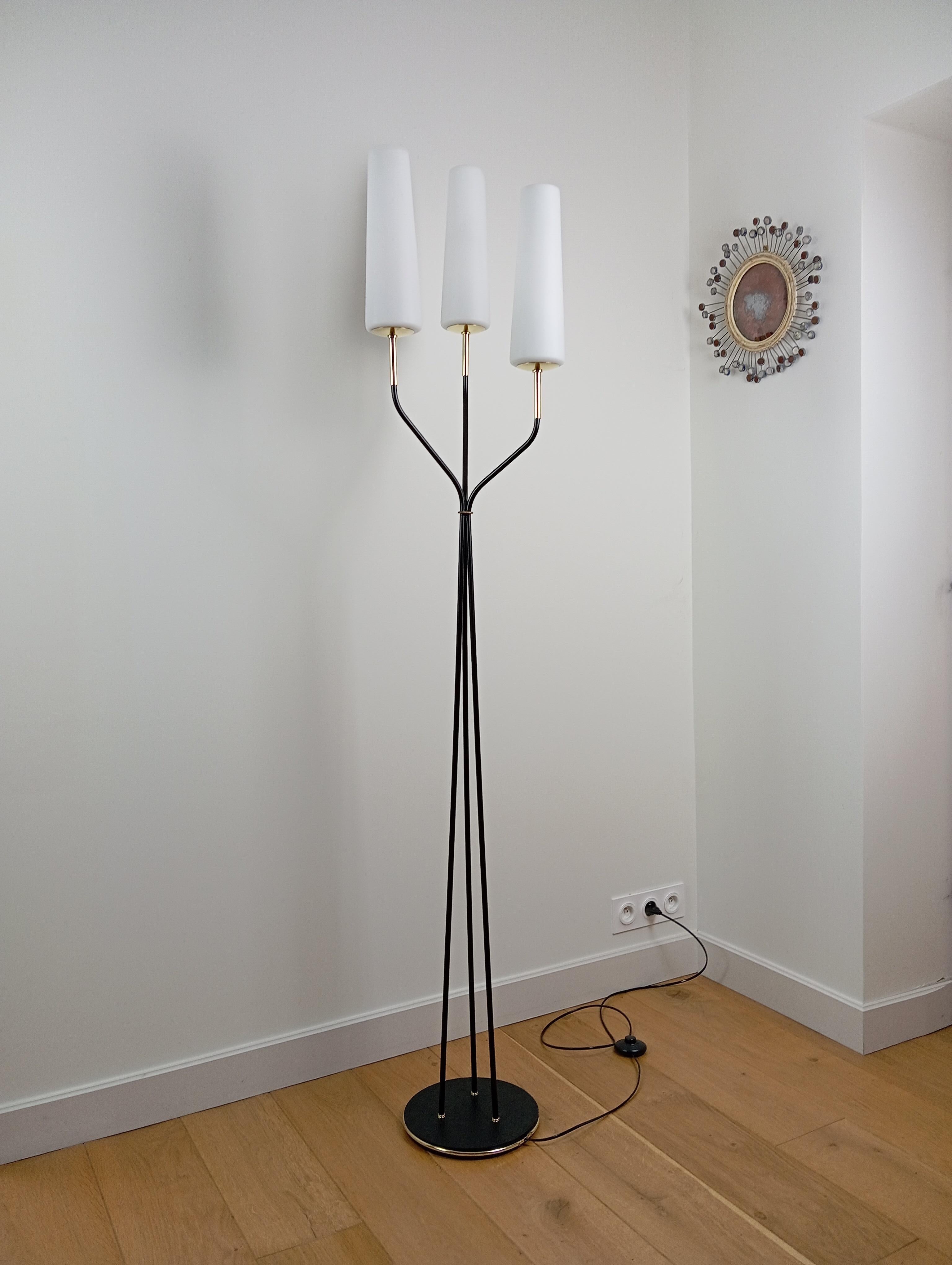 Floor lamp with 3 light arms, Maison Lunel circa 1950 For Sale 13