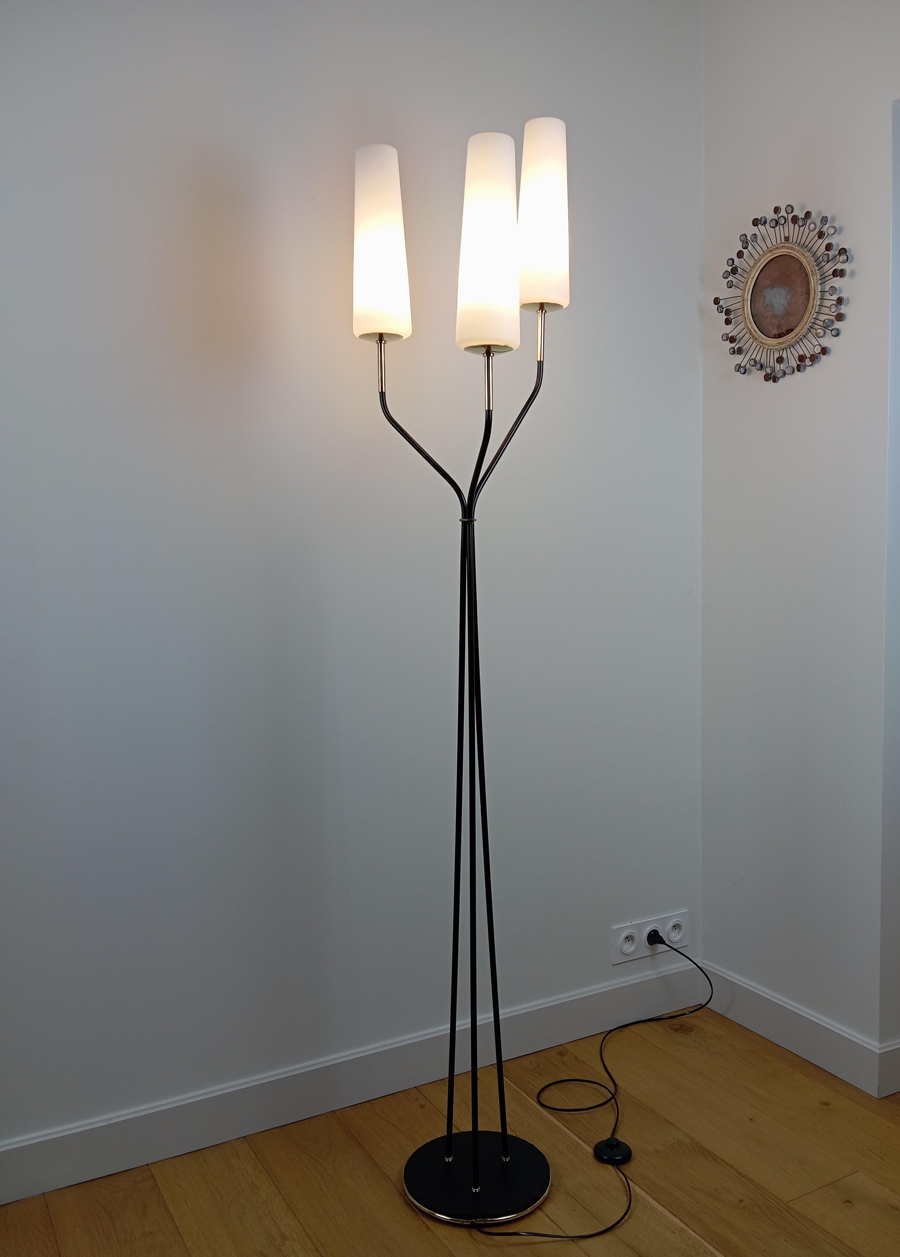 Floor lamp with 3 light arms, Maison Lunel circa 1950 For Sale 1