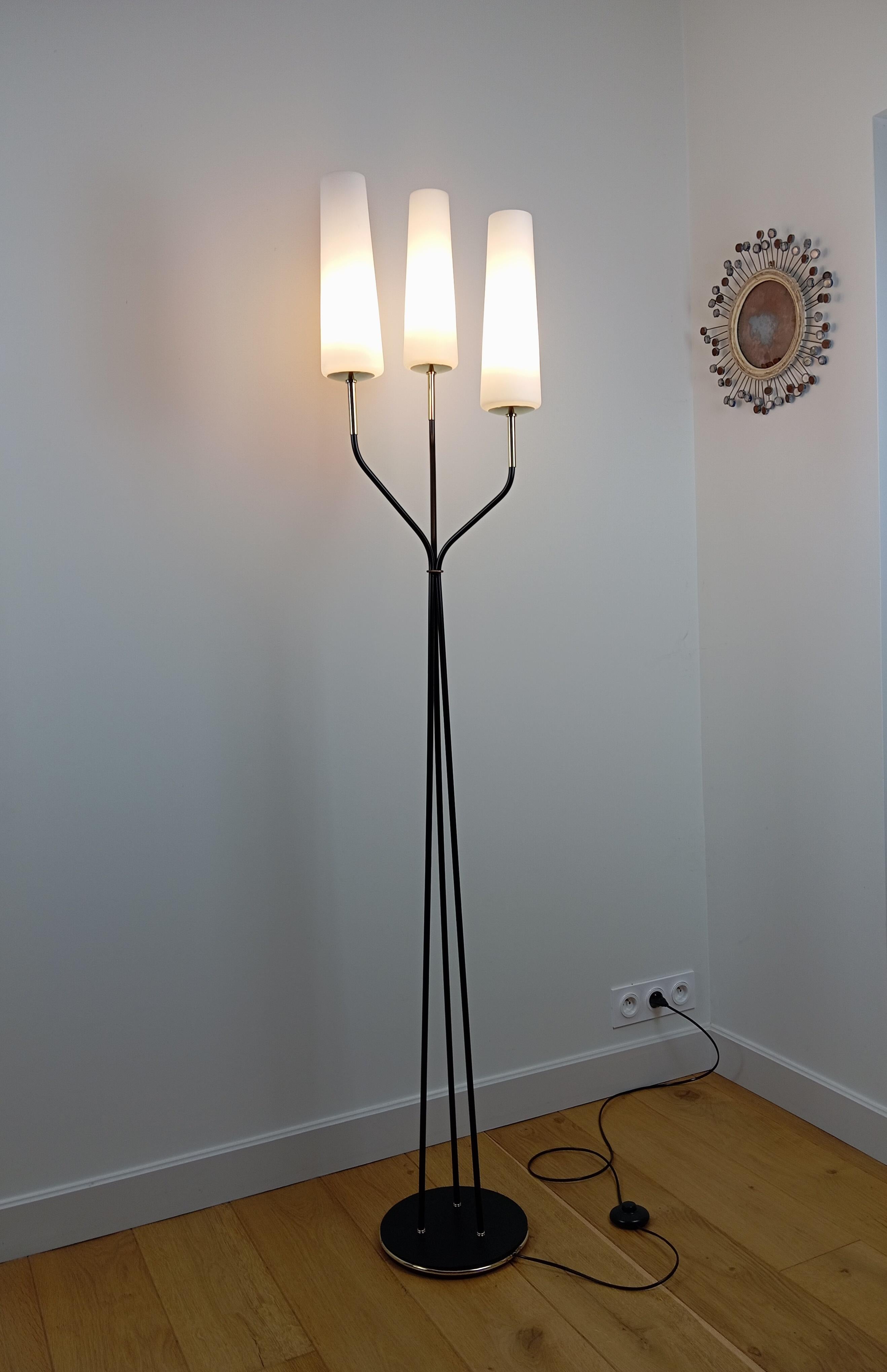 Floor lamp with 3 light arms, Maison Lunel circa 1950 For Sale 2