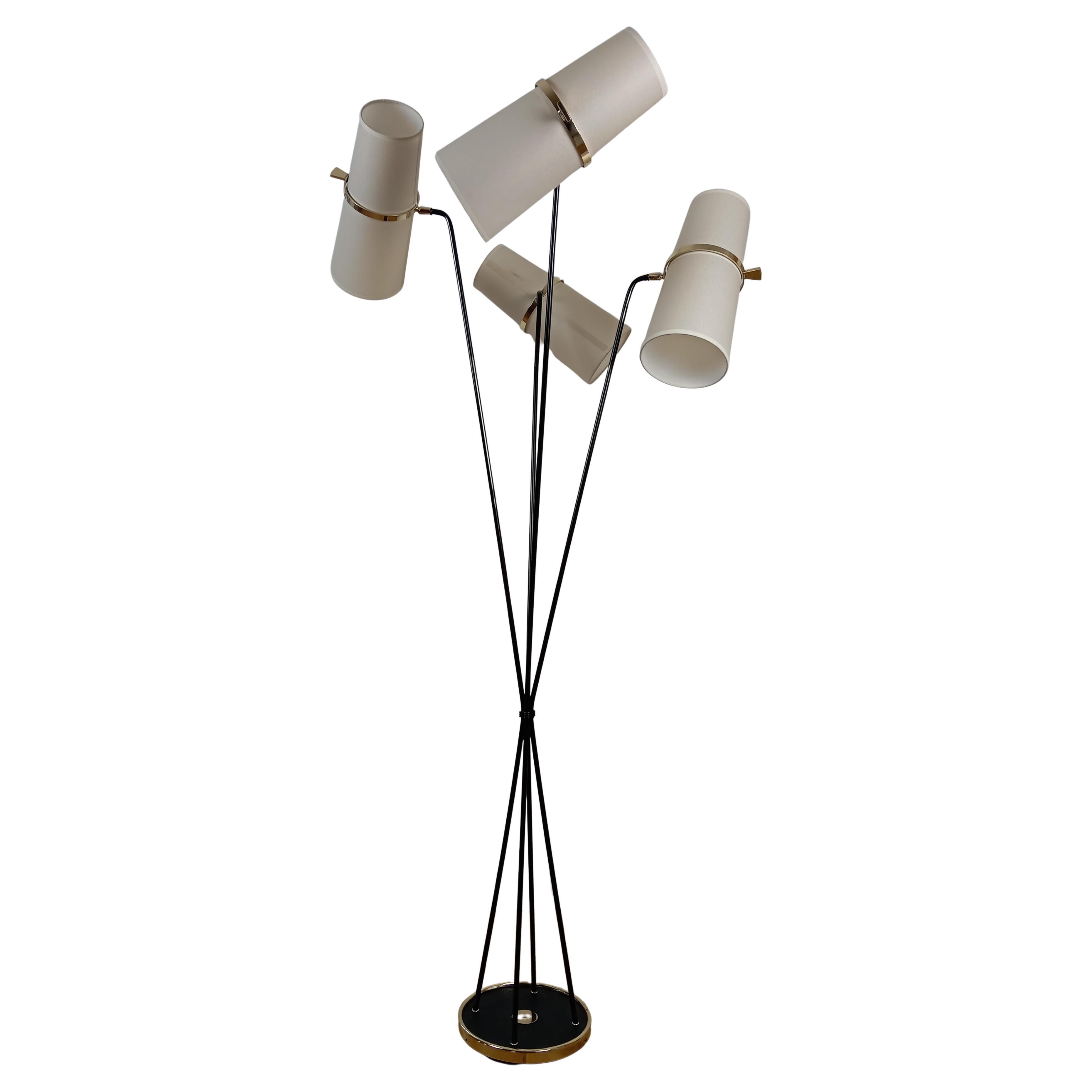 Floor lamp with 4 double shade arms from the 1950s by Maison Lunel