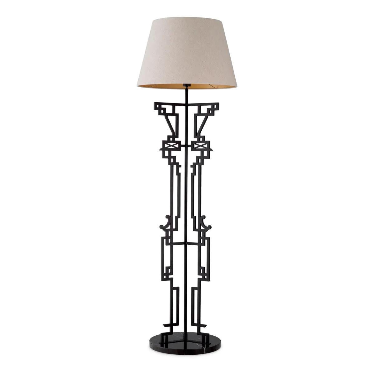 Modern Floor Lamp with a Matte Black Finish and Black Marble Base. For Sale
